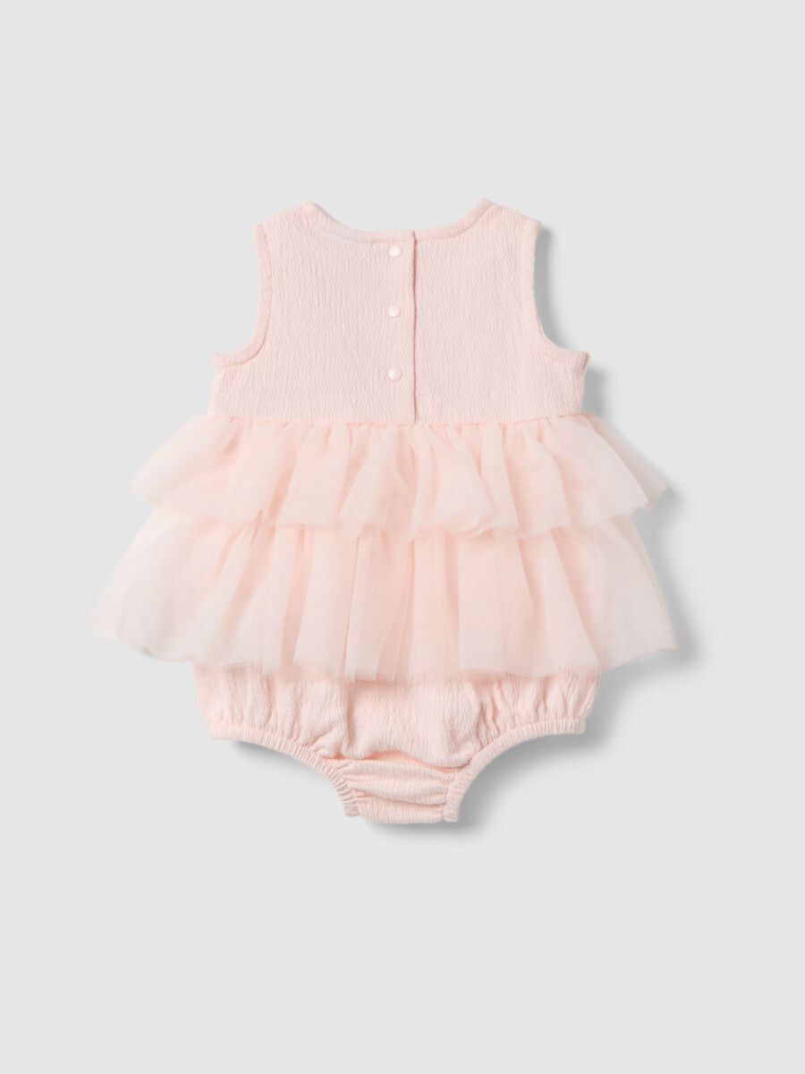 Pink stretchy cotton baby romper with ruffles_1