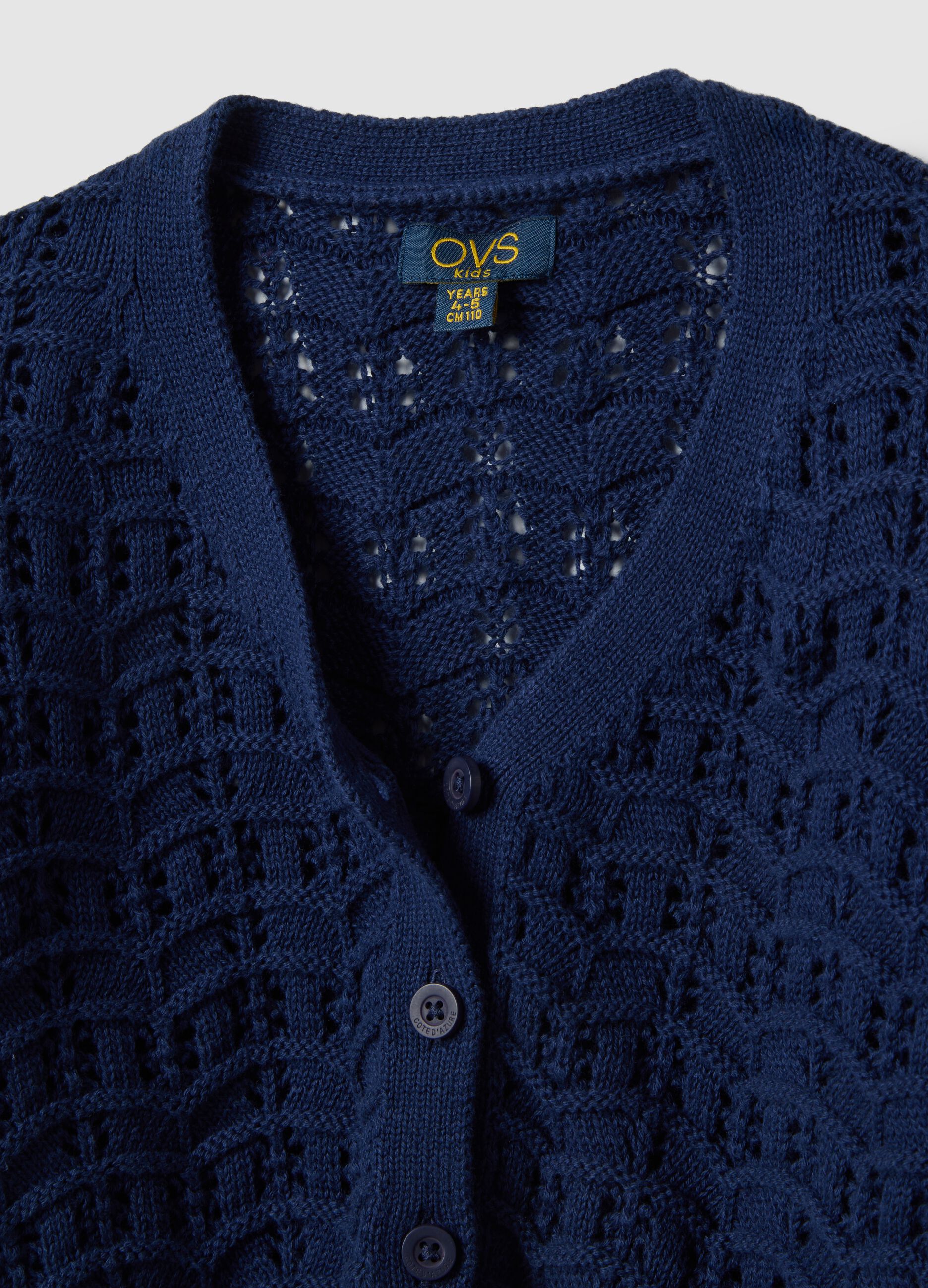 Girls' blue pure cotton cardigan with regular fit knit texture