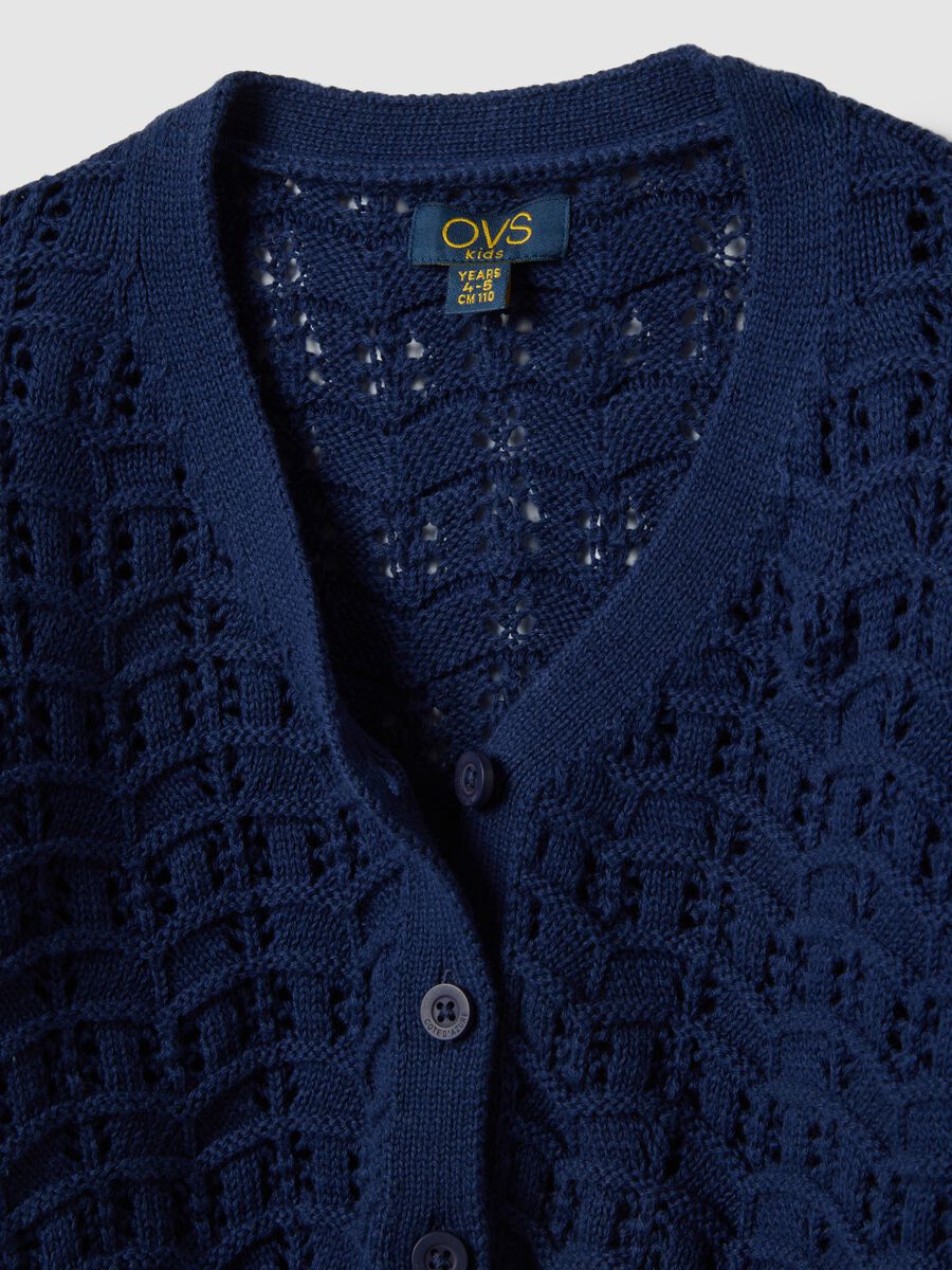 Girls' blue pure cotton cardigan with regular fit knit texture_2