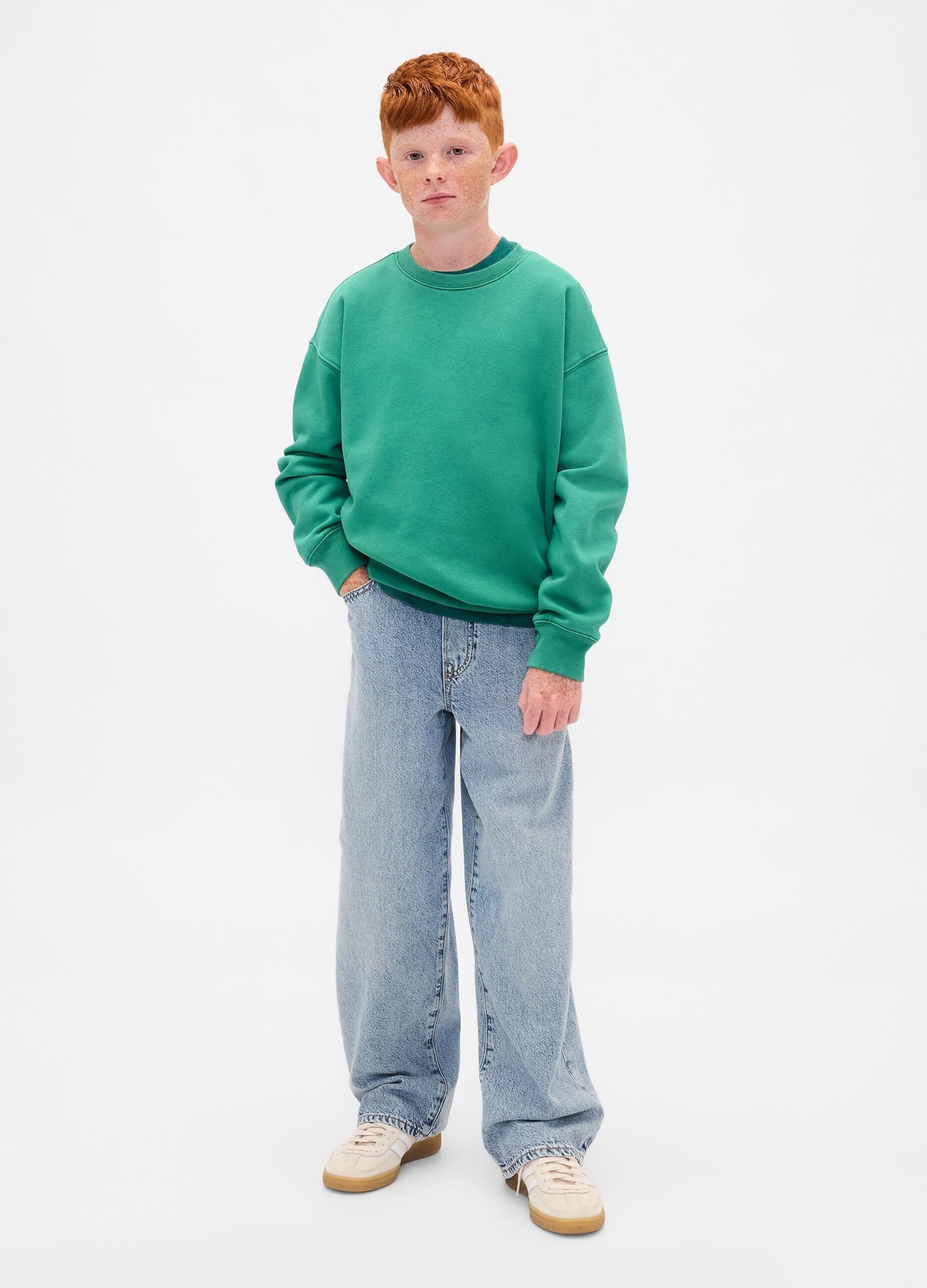 Green Cotton Crew Neck Sweatshirt