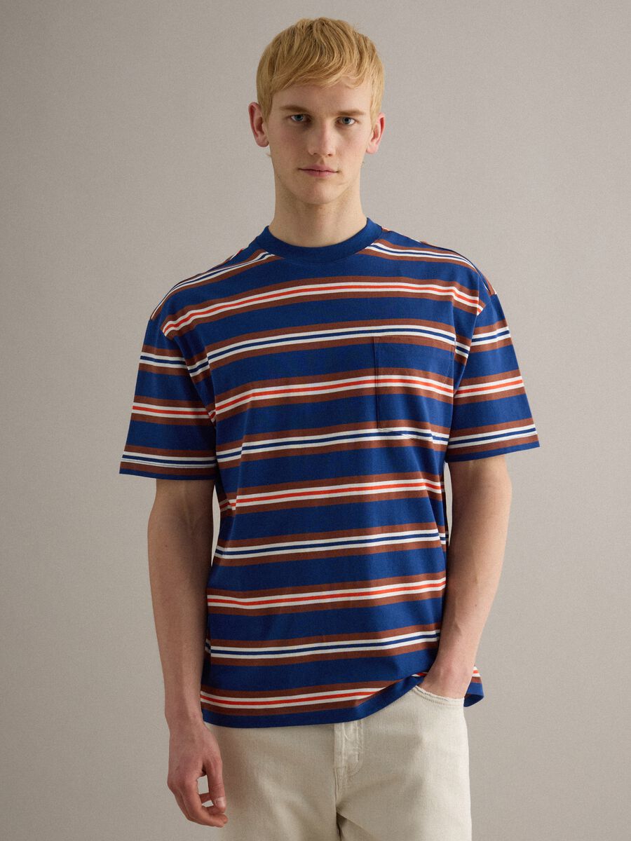 Multicolour striped pure cotton t-shirt with relaxed fit_0