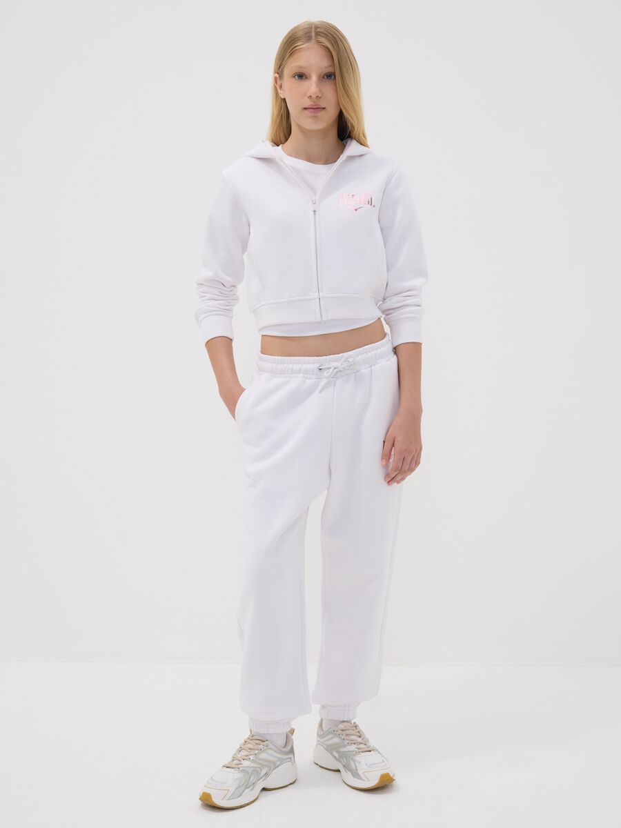 White cotton-blend girls&rsquo; joggers, regular fit_1