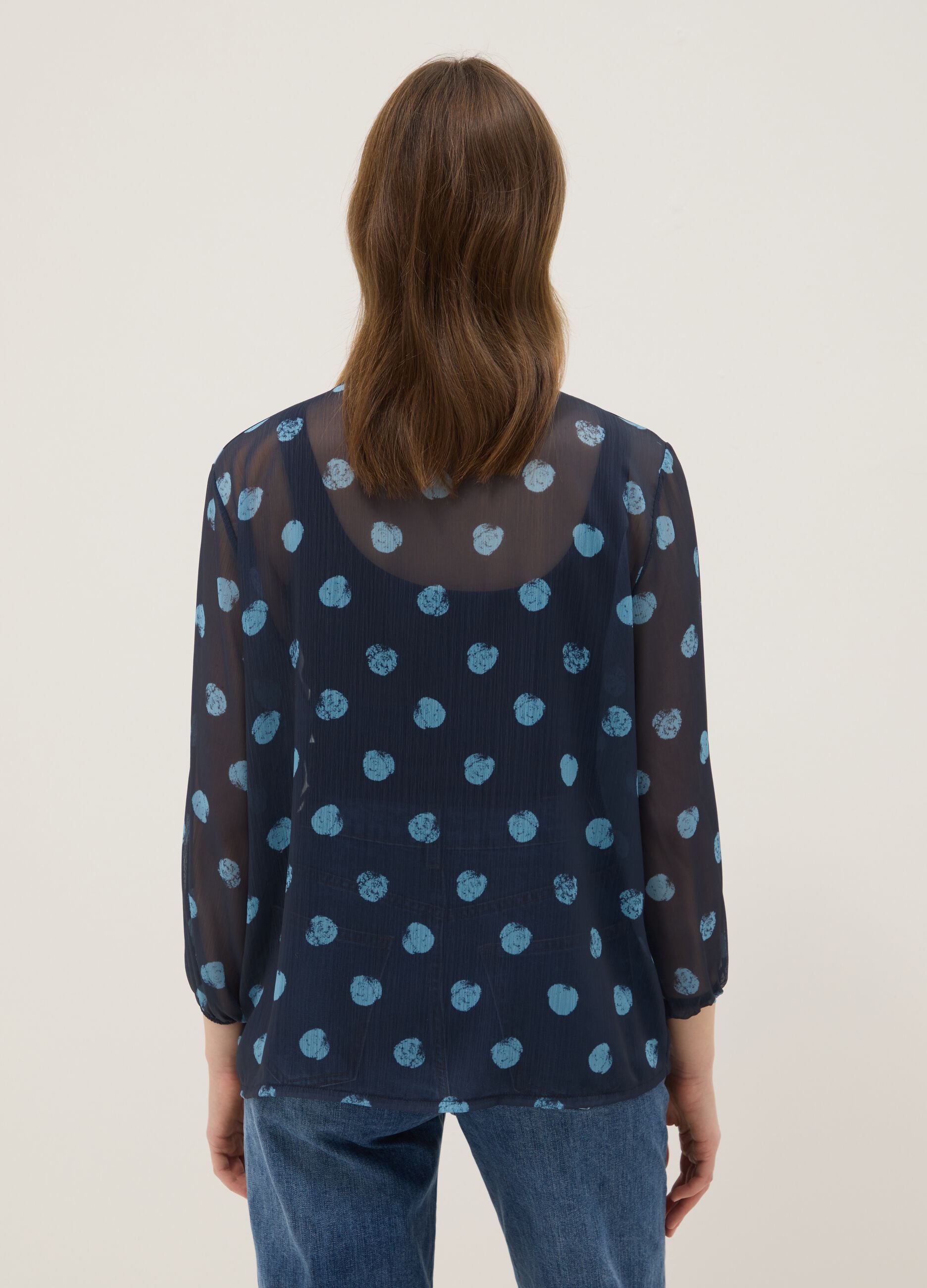 Multicolour Long Sleeve Blouse with Polka Dots, Regular Fit