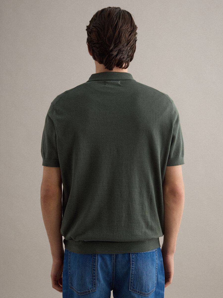 Regular fit green cotton, linen and silk blend polo_4