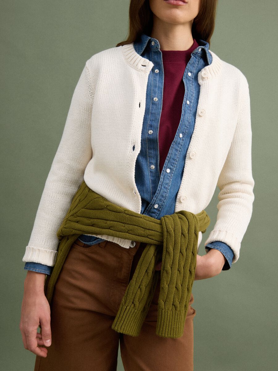 Beige pure cotton cardigan with buttons, regular fit_2