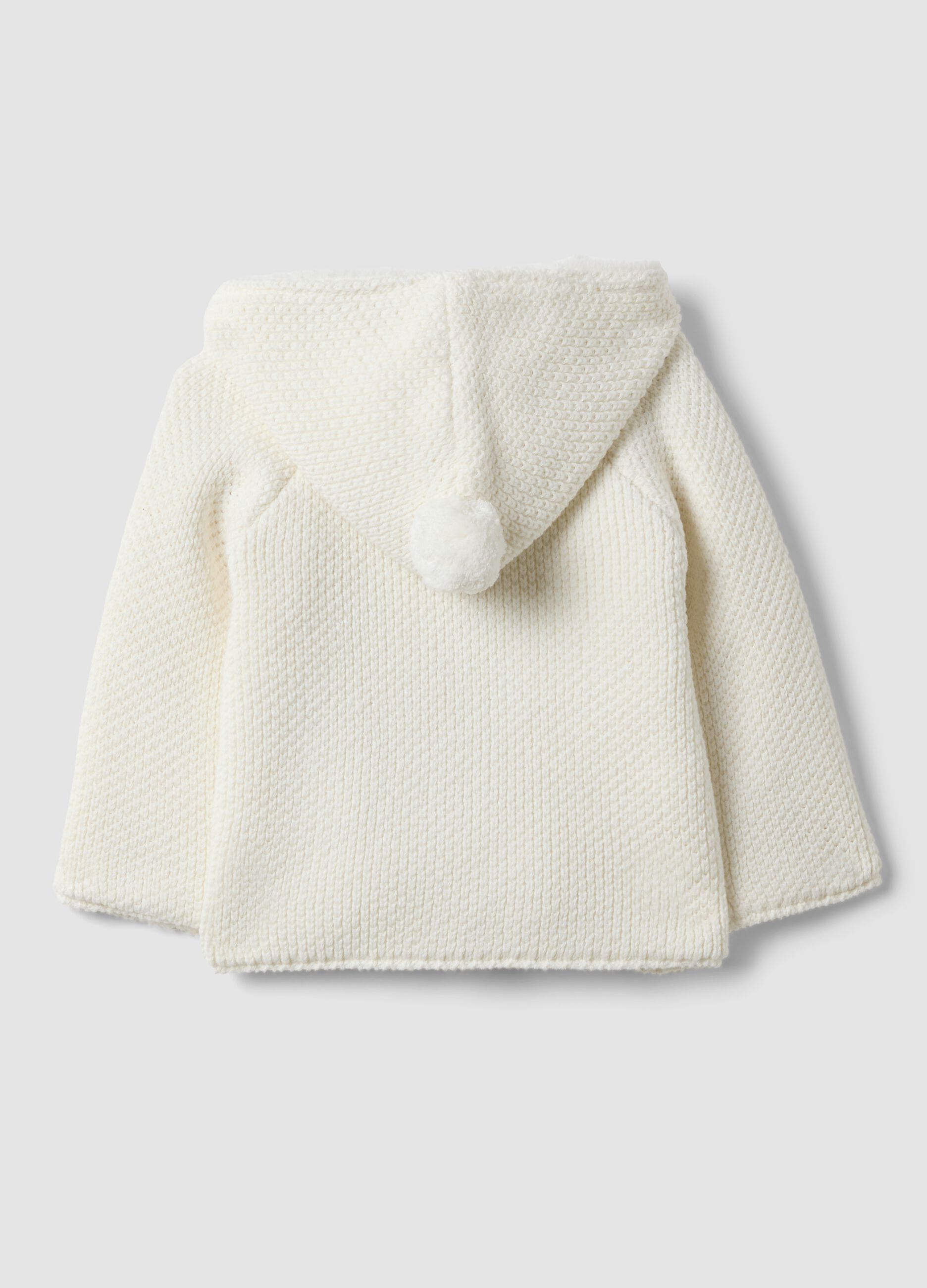 White pure organic cotton hooded jacket with teddy-effect lining