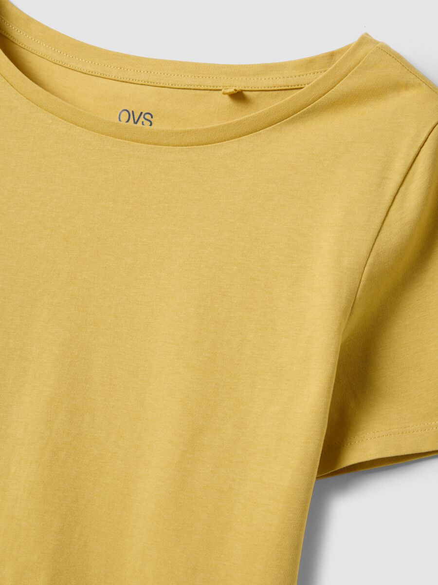 Yellow pure cotton short-sleeve T-shirt_5