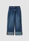 Blue regular fit cotton blend denim trousers_4