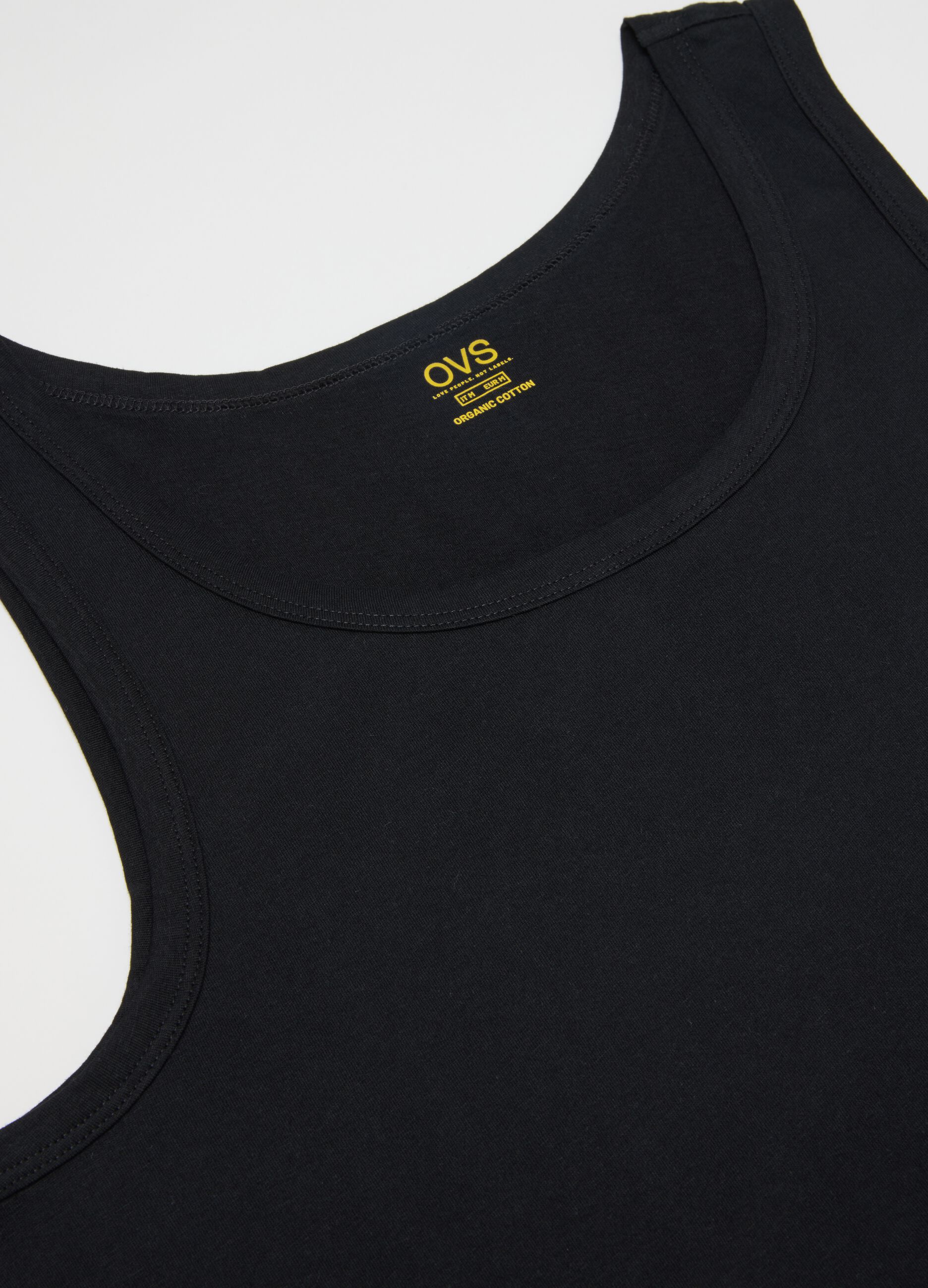 Pack of three black pure cotton tank tops regular fit