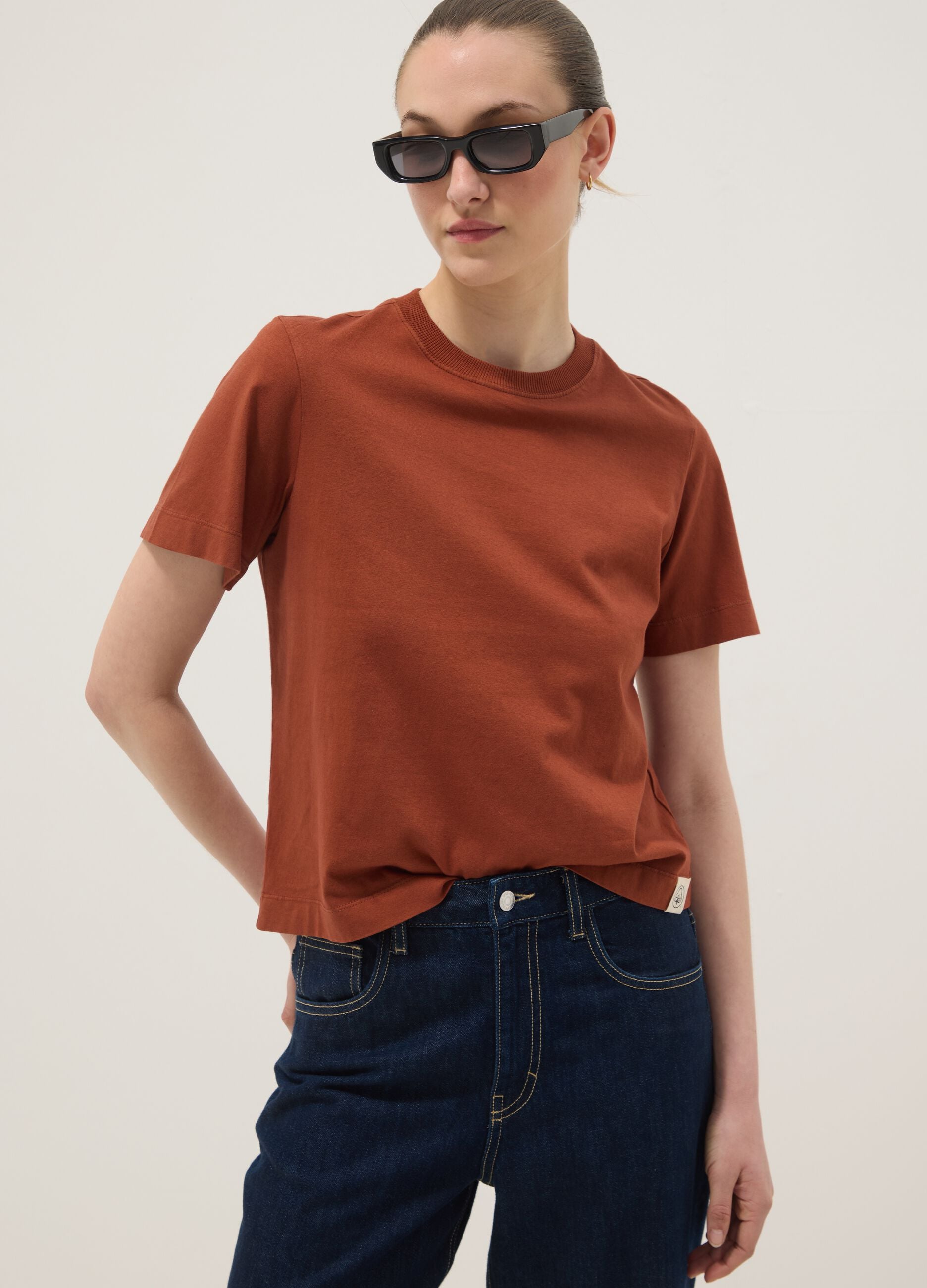 Red short-sleeved pure cotton T-shirt, regular fit