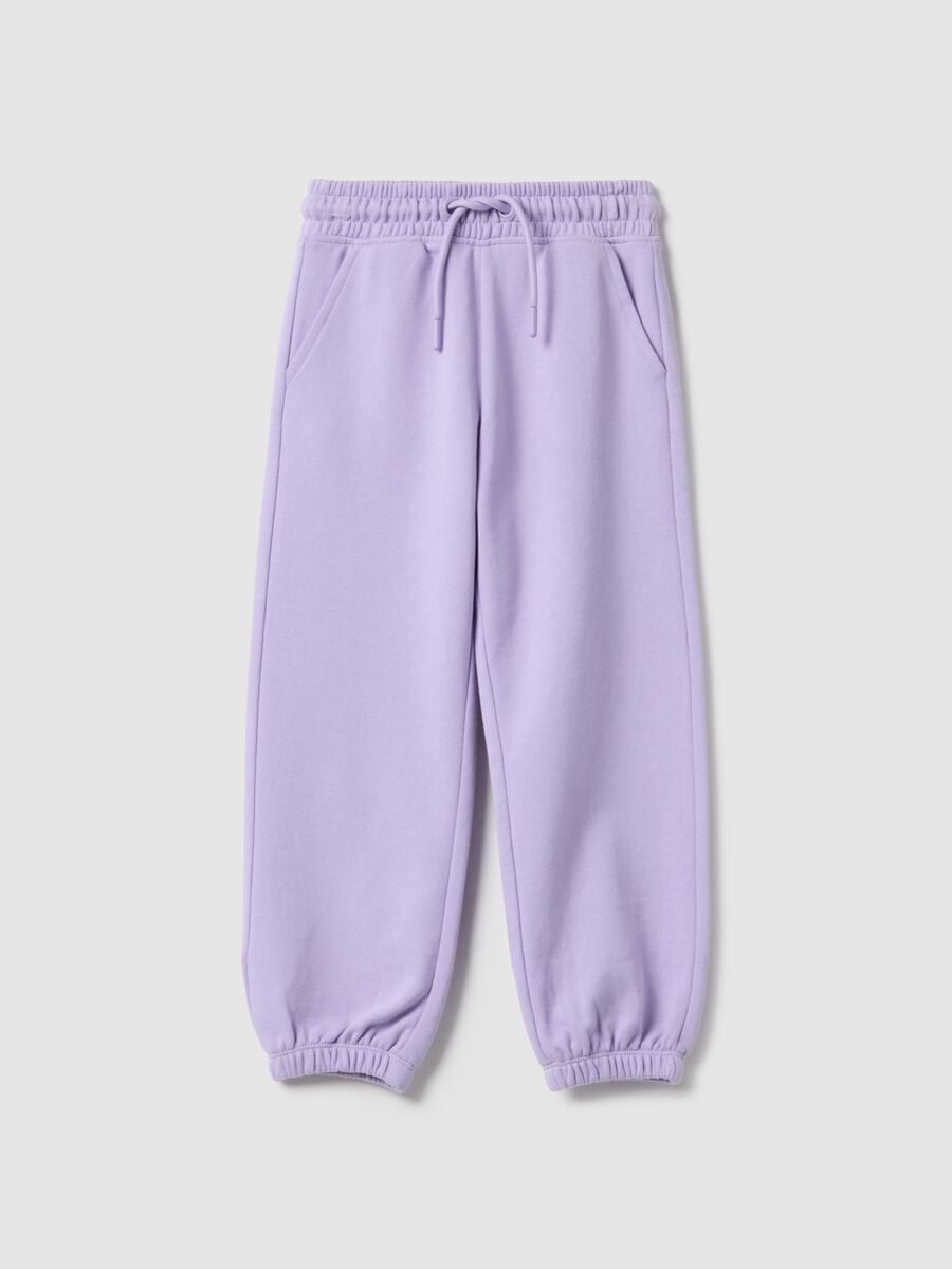 Girls' purple jogger trousers in pure cotton, regular fit_0