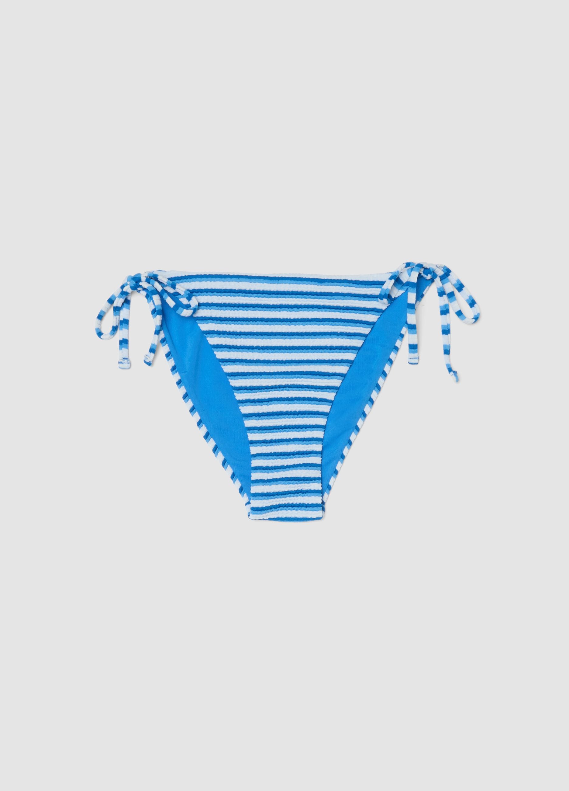 Blue striped stretch bikini bottoms