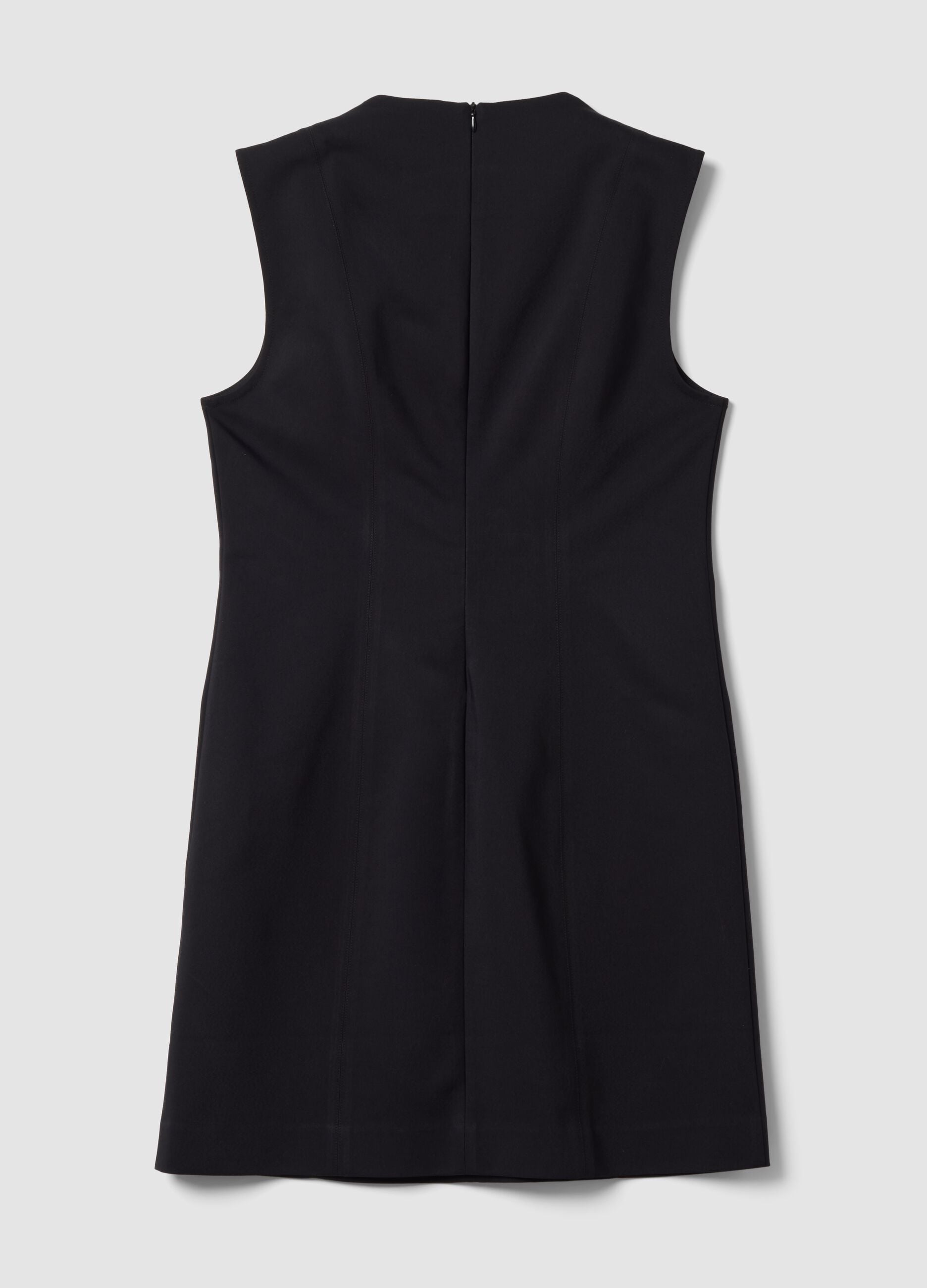 Black sleeveless fitted dress in stretch cotton with crew neck