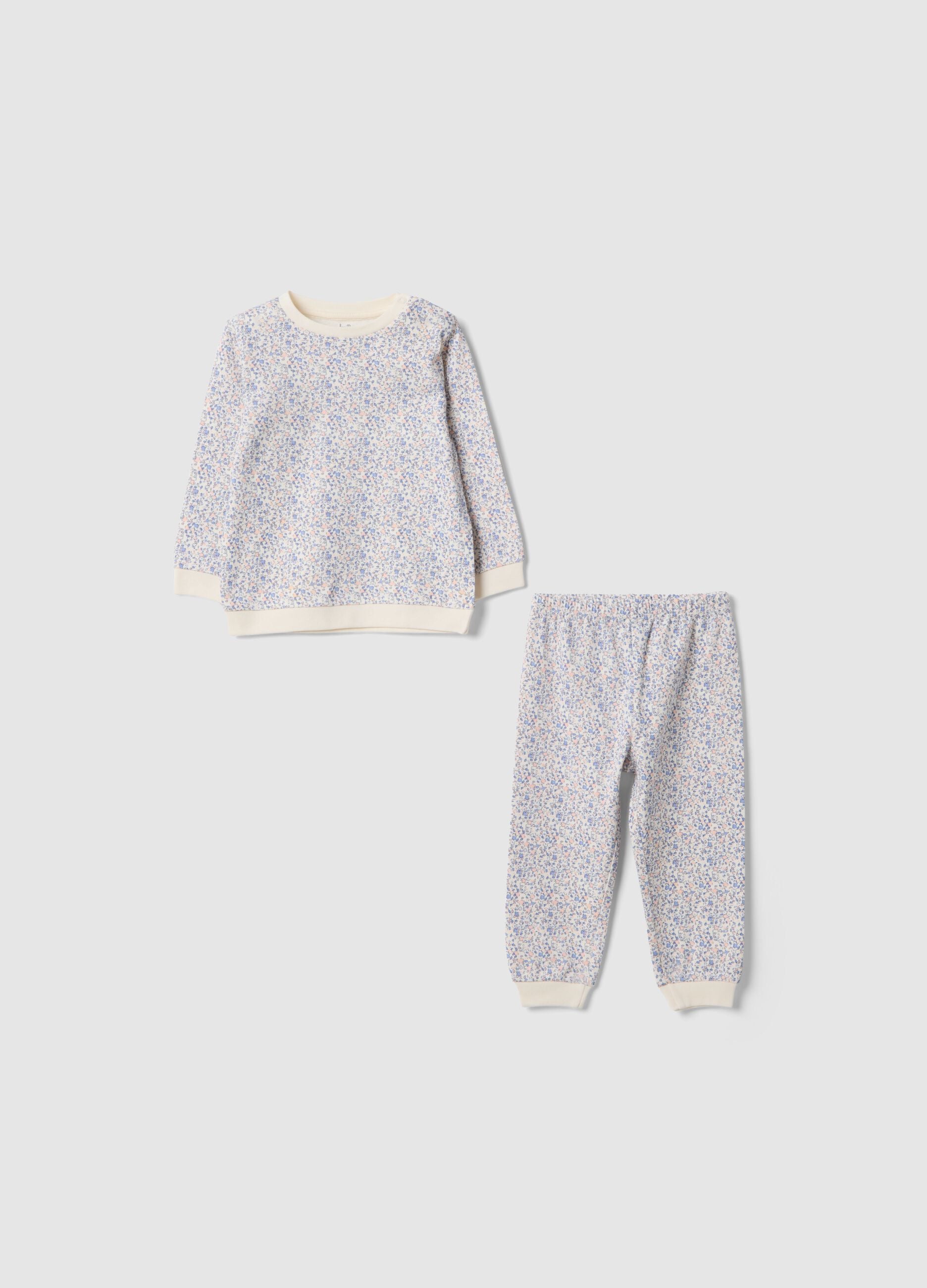 Multicoloured pure cotton newborn pyjamas with floral design