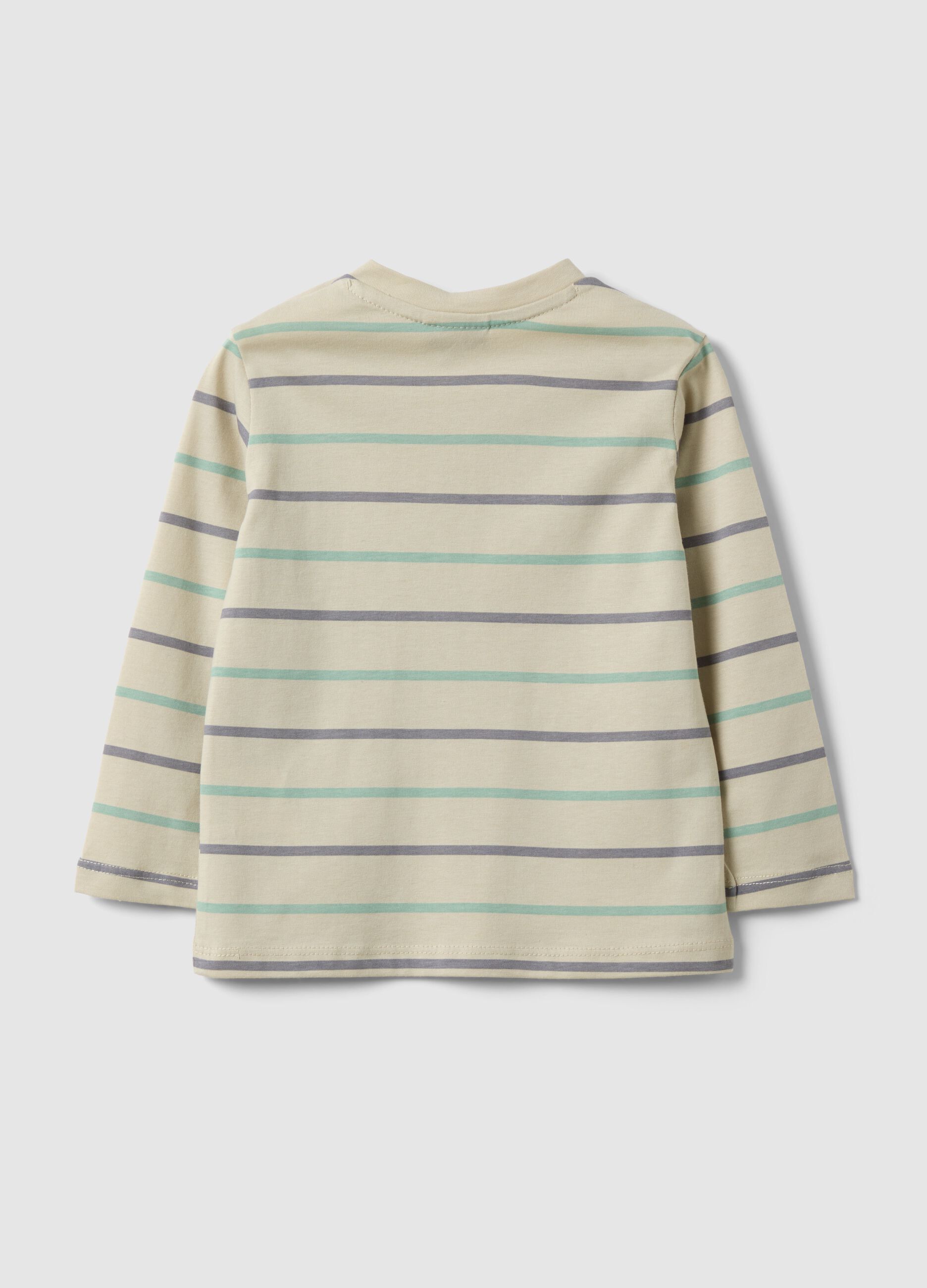 Long-sleeve pure cotton T-shirt with multicolour stripes