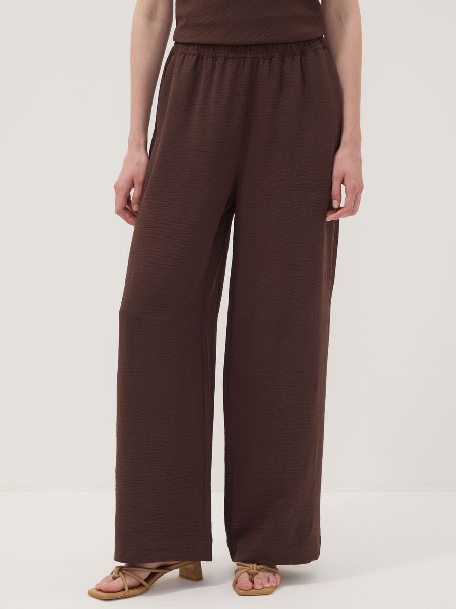 Brown wide-leg trousers with elasticated waistband_1