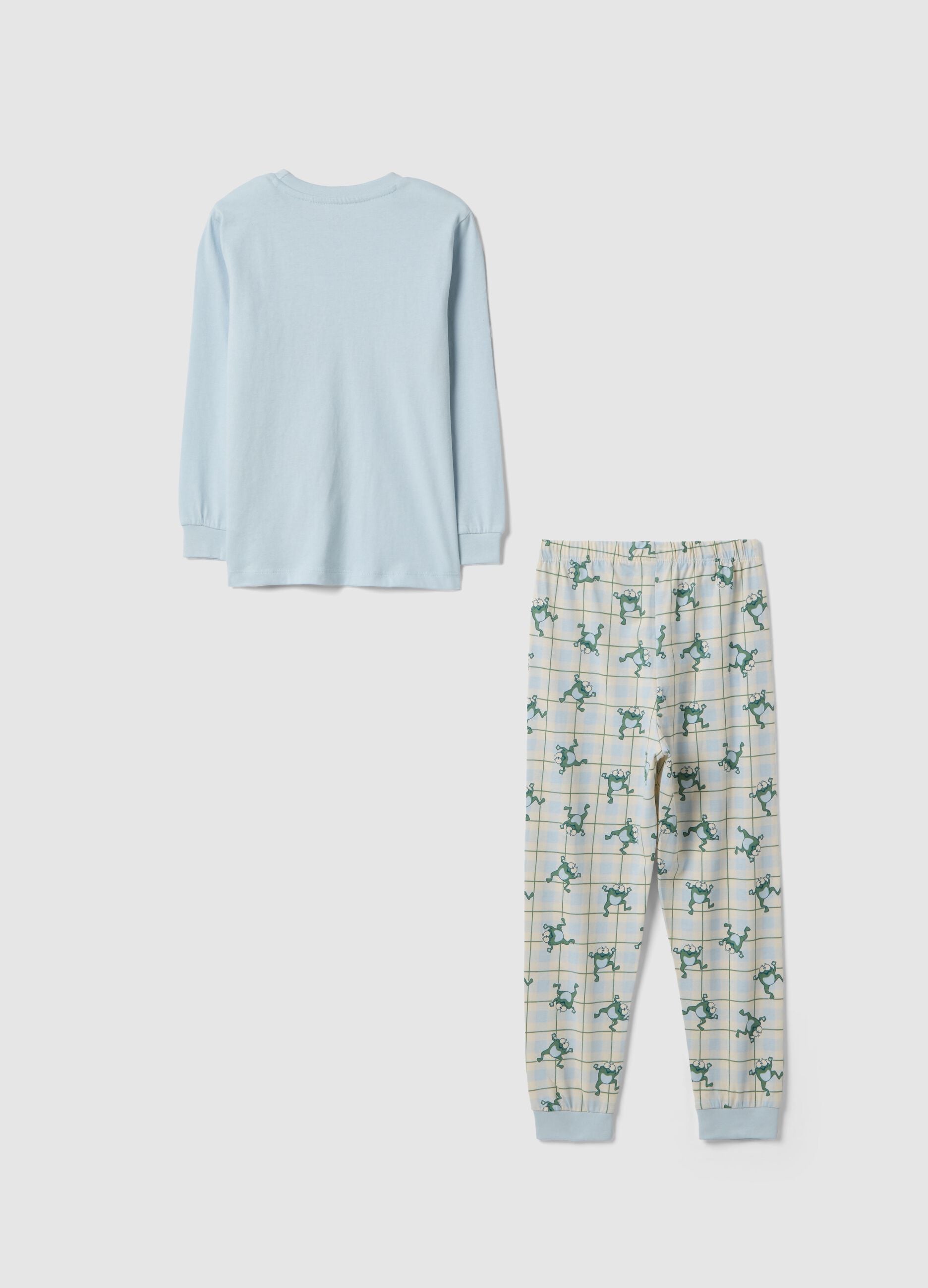 Regular fit blue pyjamas in pure cotton with print for children