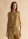 Brown Denim Sleeveless Blazer in Pure Cotton Regular Fit_2