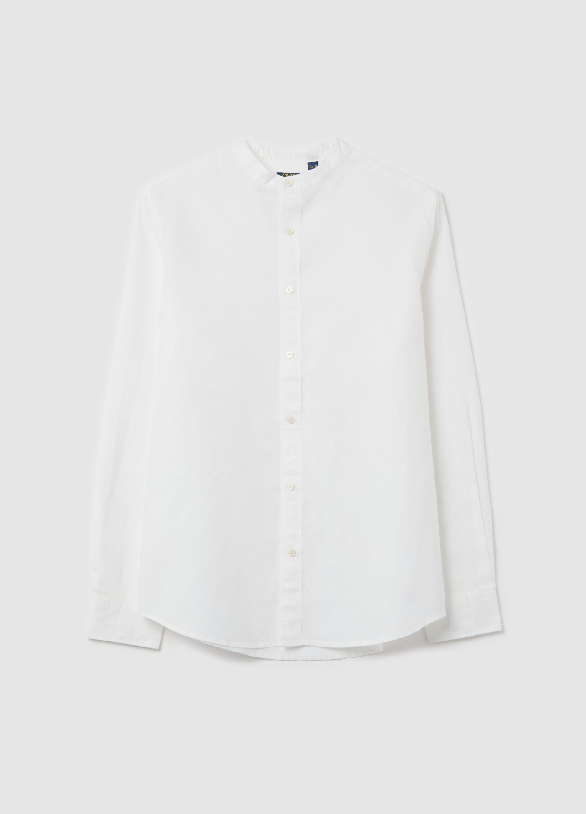 Cotton and linen shirt with Mandarin collar