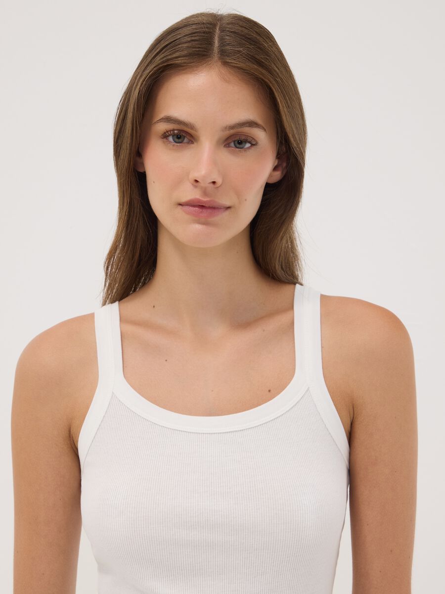 White crew-neck vest top in pure organic cotton_1