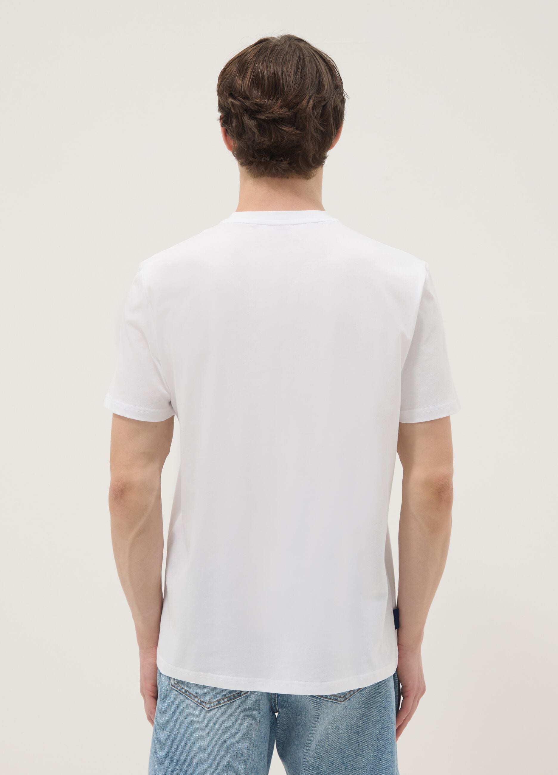 White pure cotton T-shirt with print, regular fit