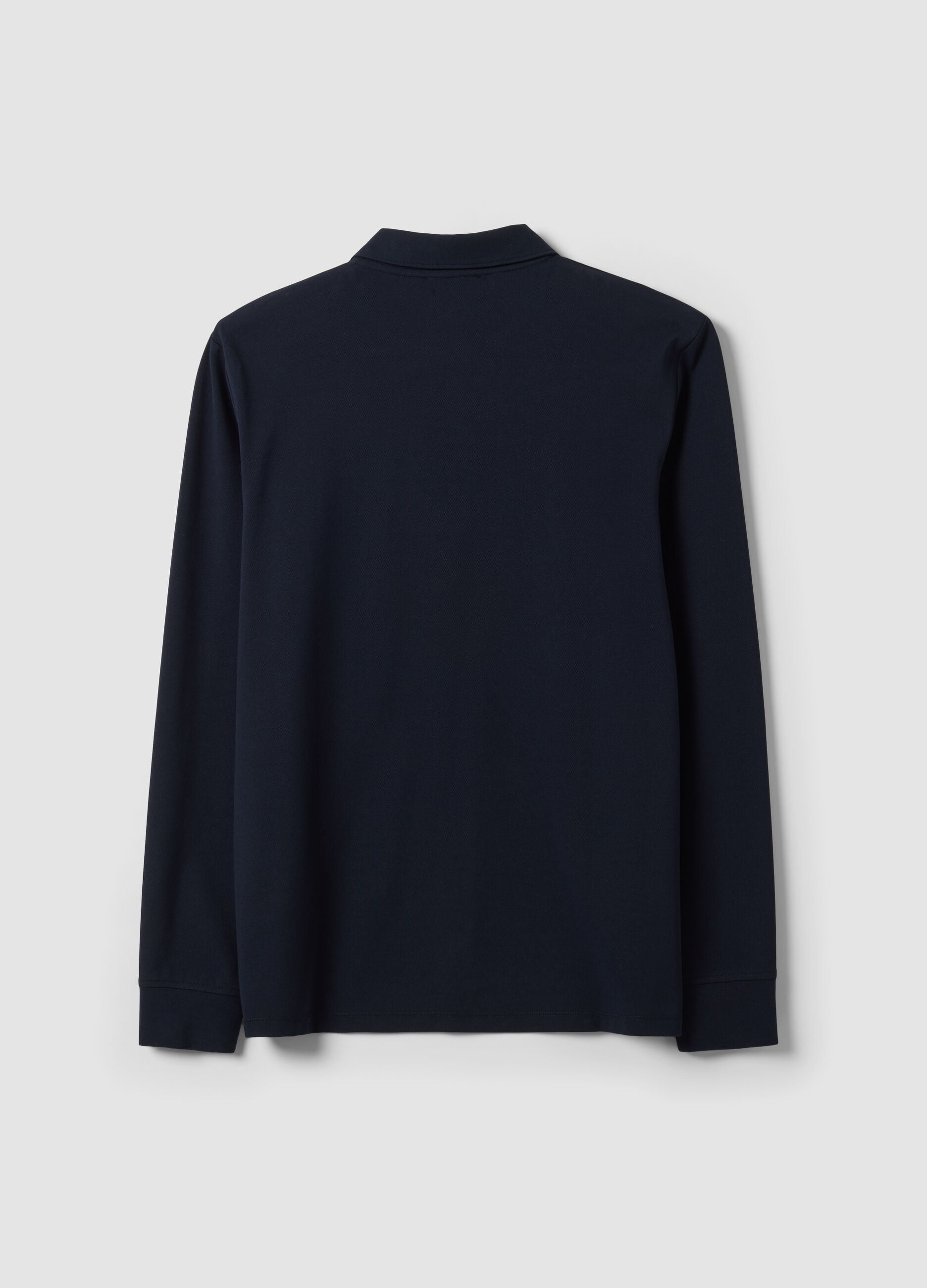 Blue stretch cotton-blend piqu&eacute; polo shirt, Easy Dry, regular fit