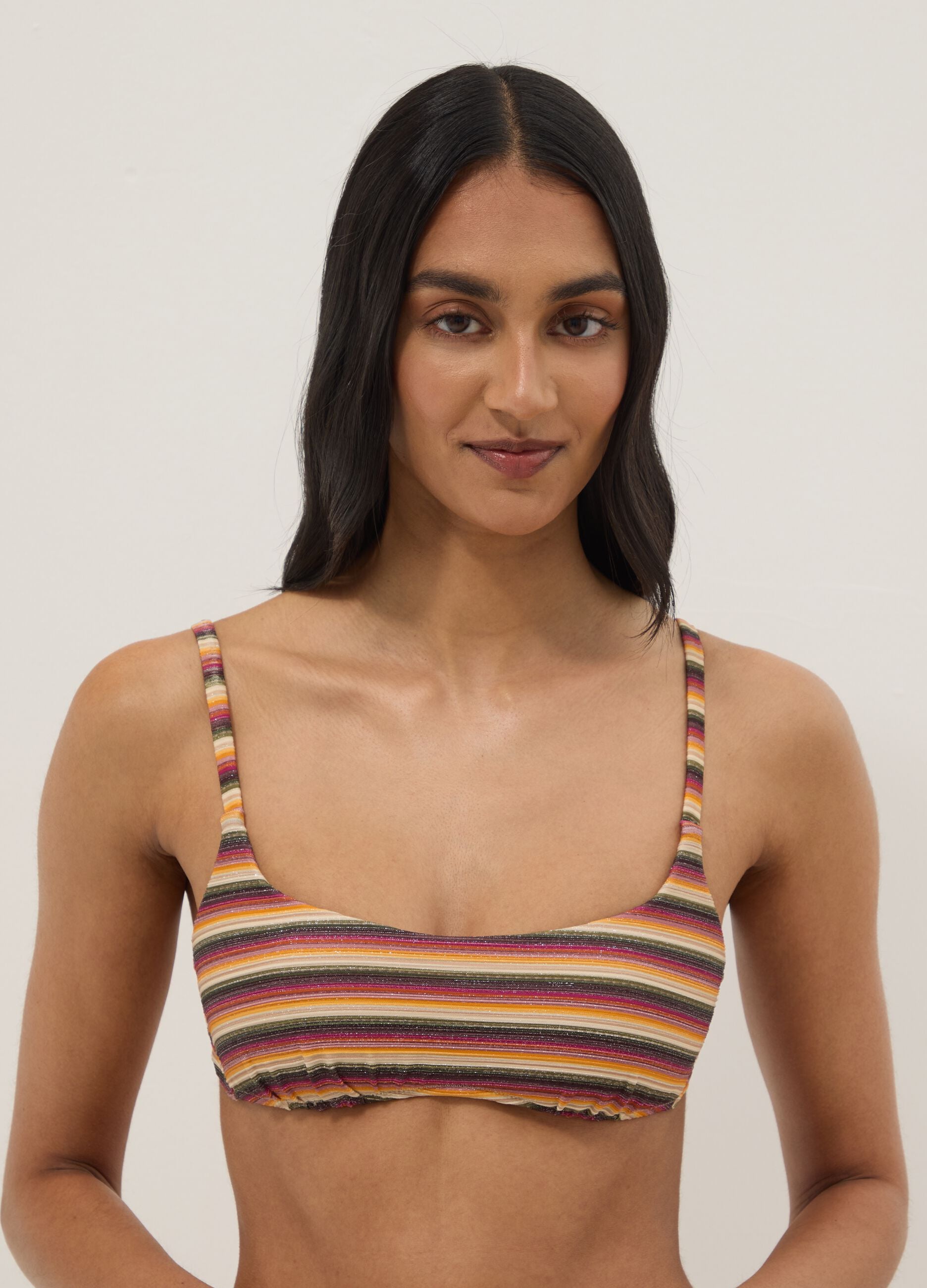Multicoloured striped stretch-fabric bralette bikini top
