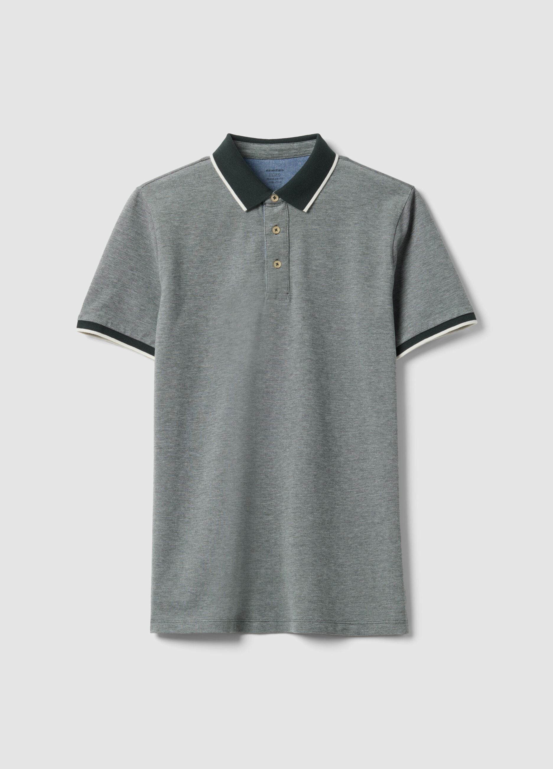 Grey pure cotton polo shirt with classic collar
