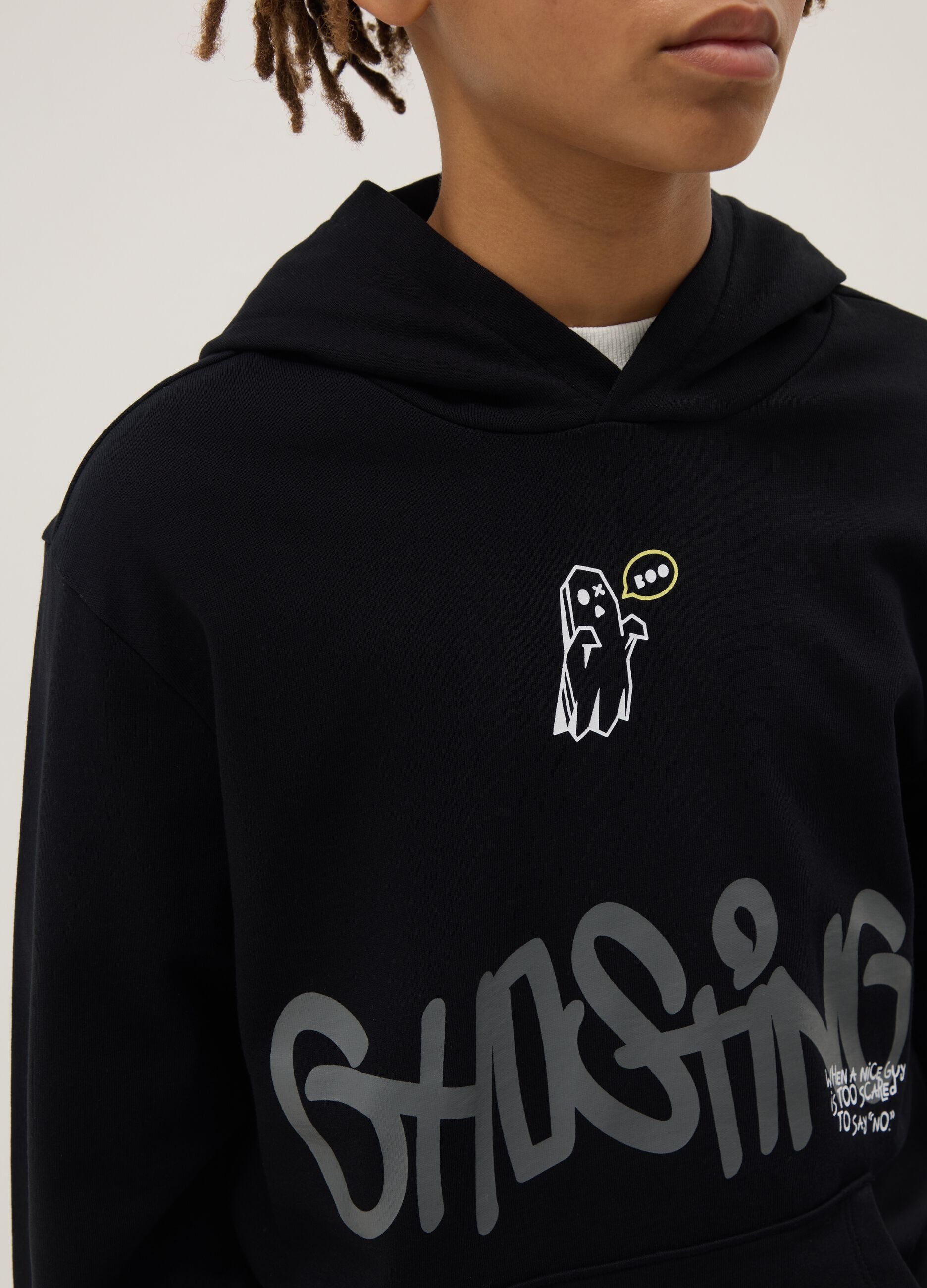 Boys' regular fit black pure cotton hoodie