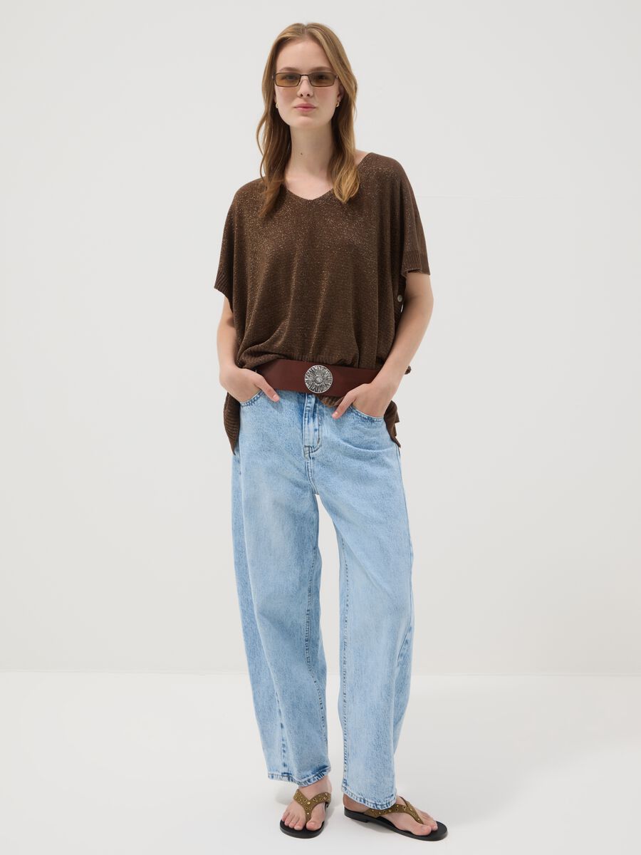 Brown modal-blend V-neck knit top_2