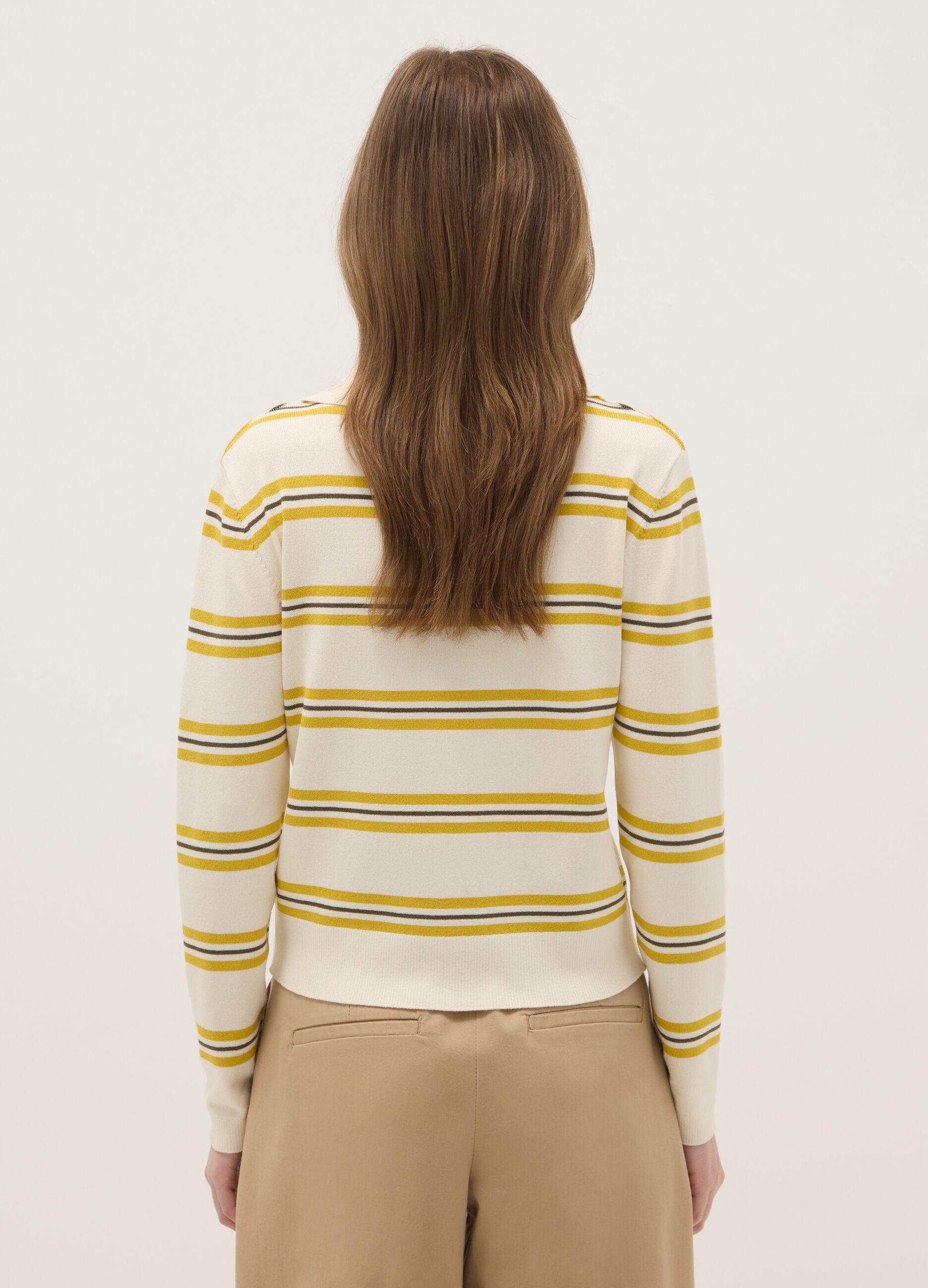 Regular Fit Multicolour Striped Jumper with Polo Collar