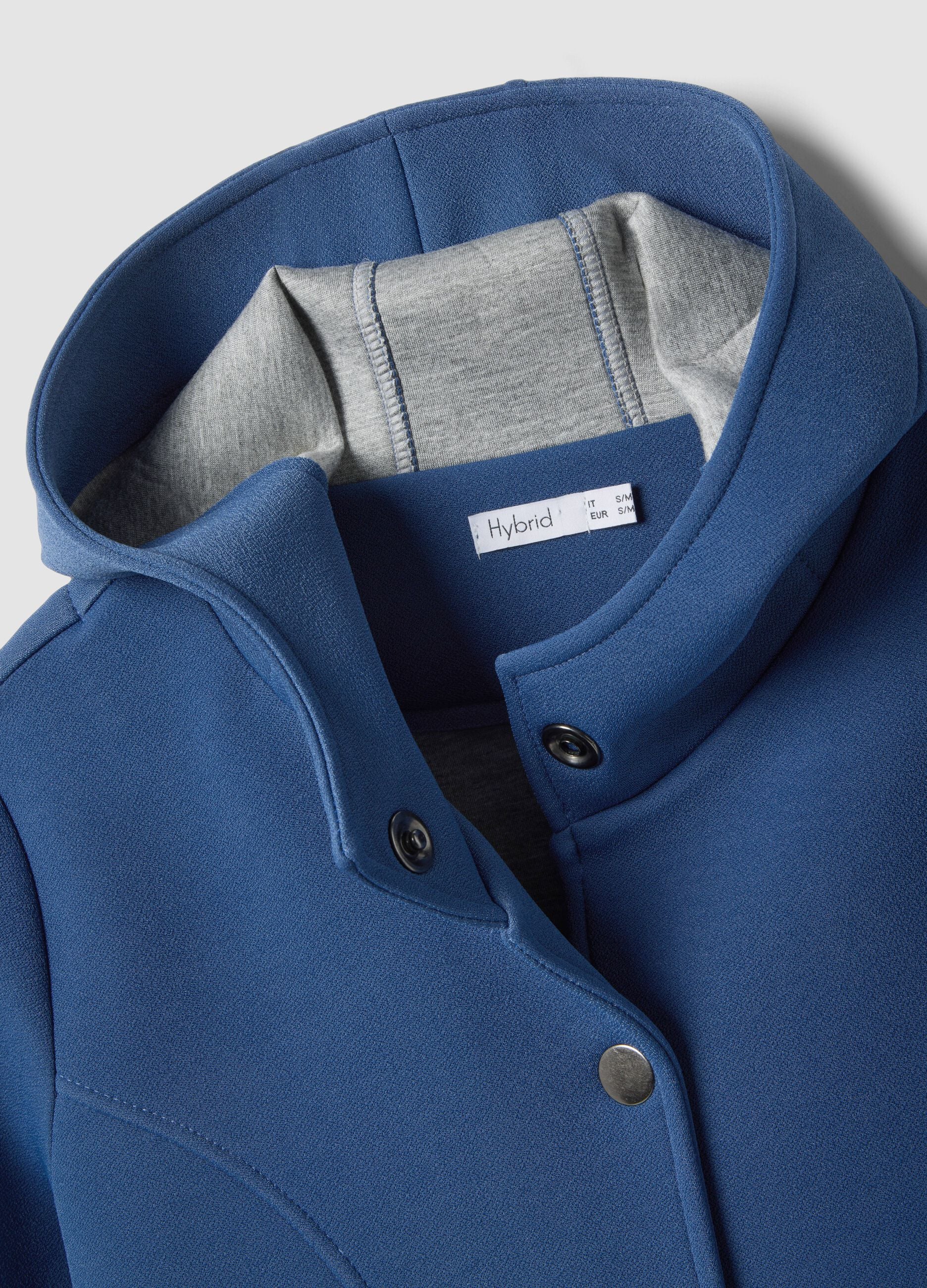 Blue regular fit jacket with hood and buttons