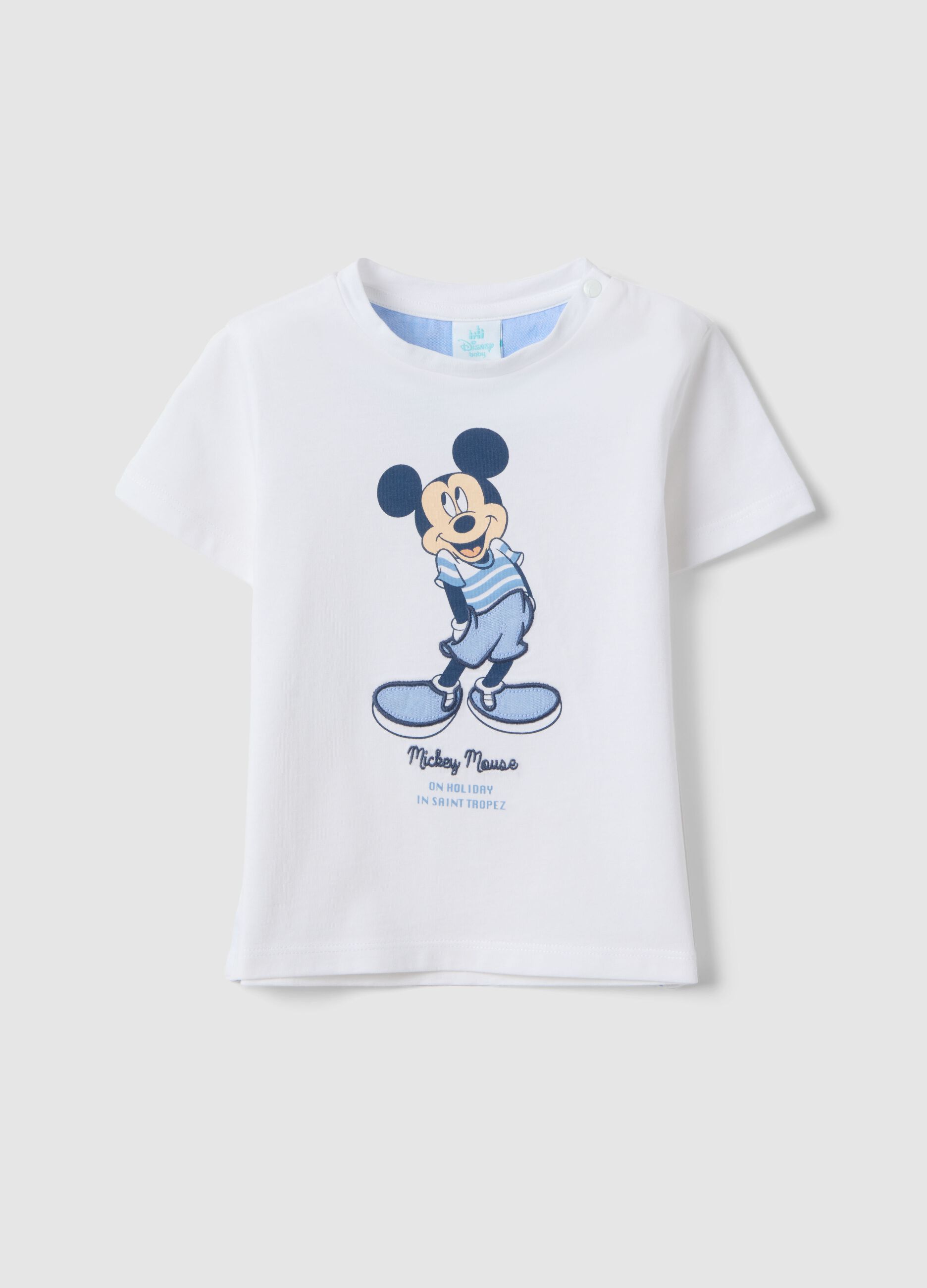 White pure cotton T-shirt for kids, regular fit with Mickey Mouse