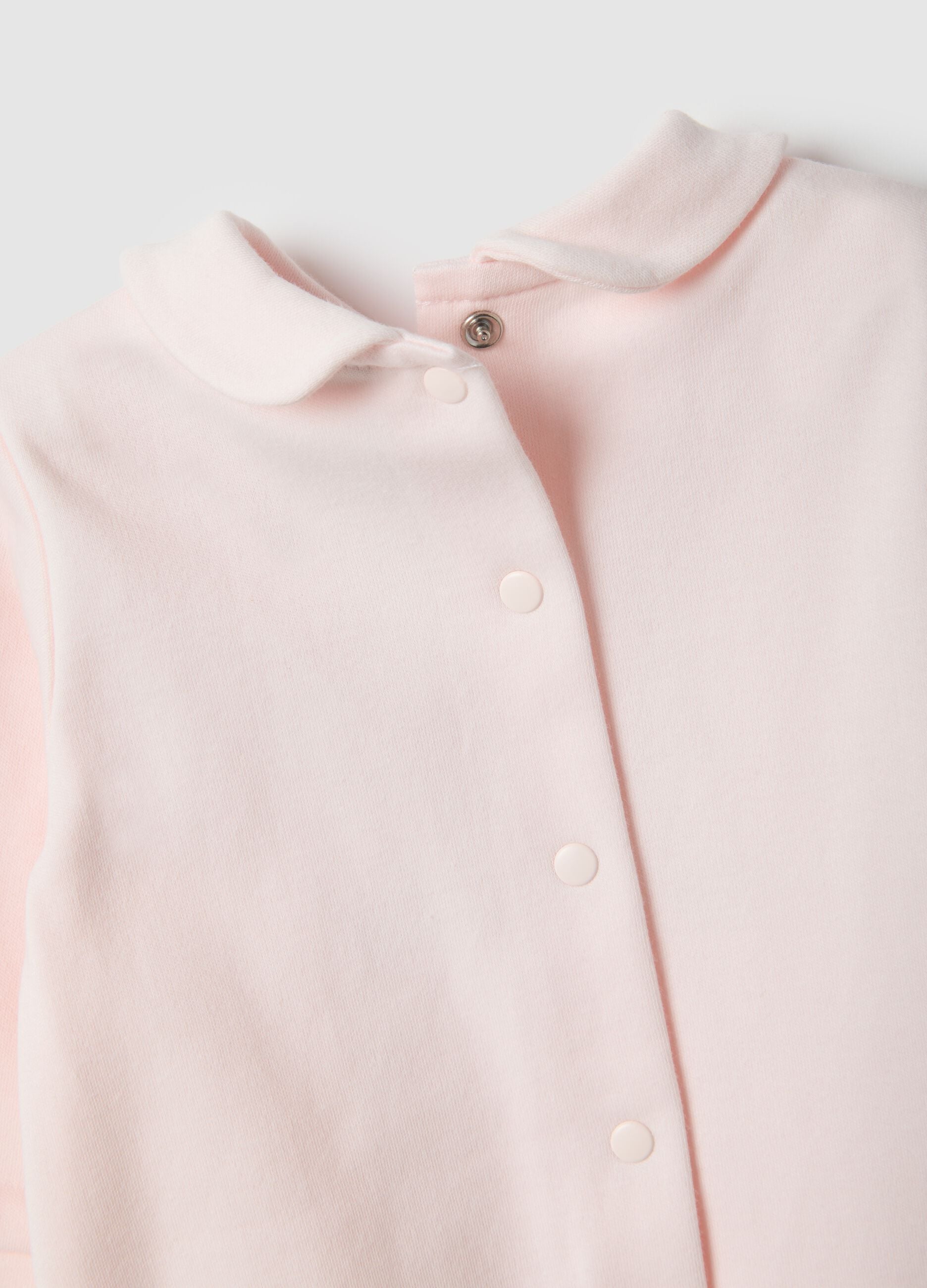 Baby pink pure cotton sleep suit with long sleeves and embroidery