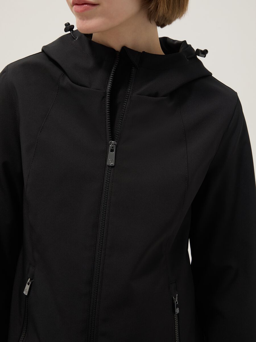 Black regular fit waterproof jacket with zip and hood_3