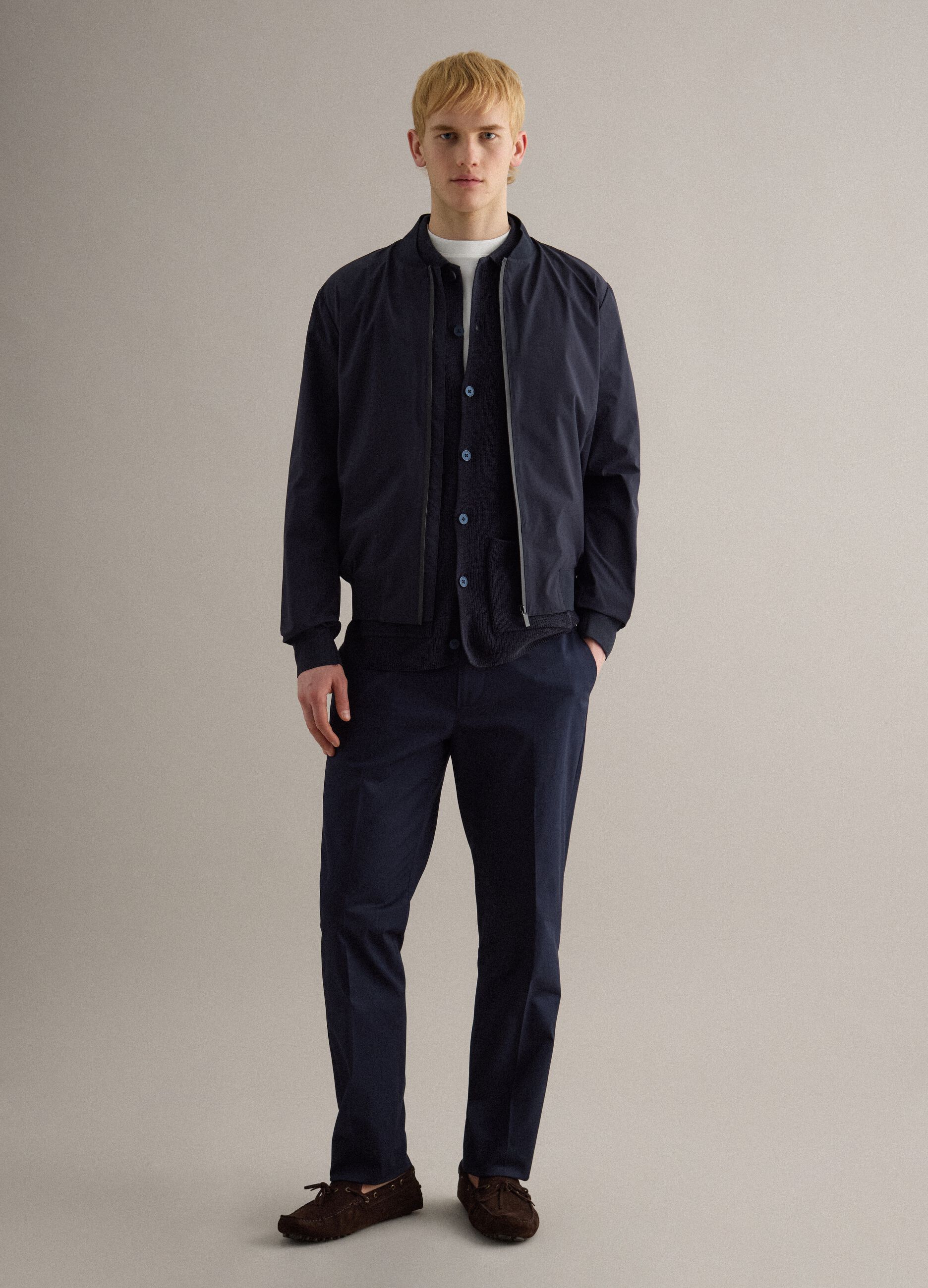 Blue regular fit bomber jacket with full zip