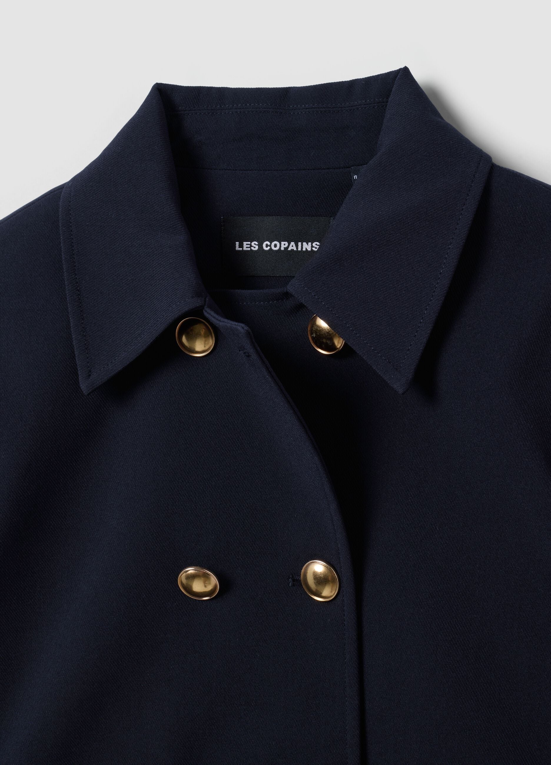 Blue double-breasted stretch viscose blazer with gold-tone buttons