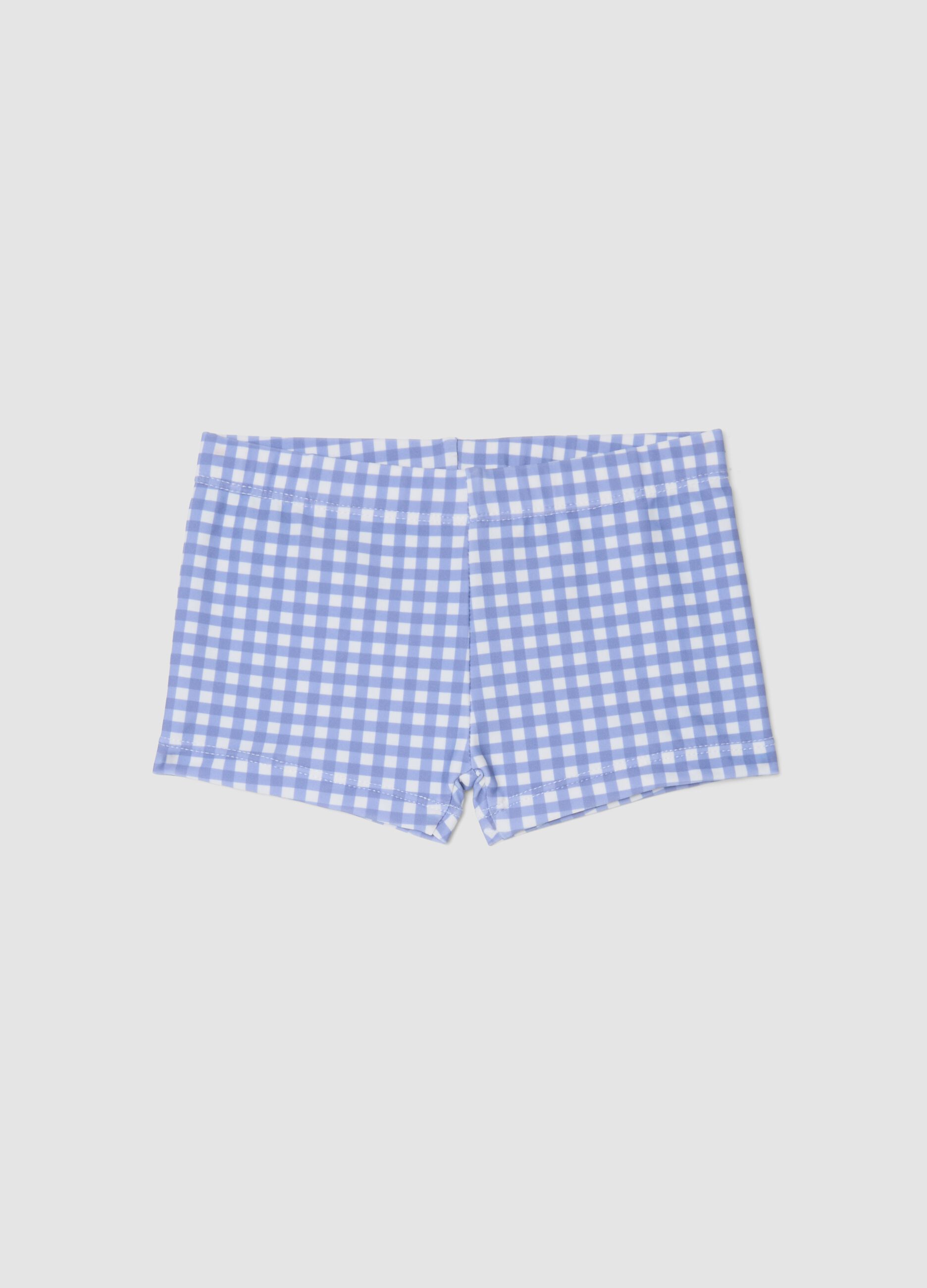 Blue gingham stretch swim shorts