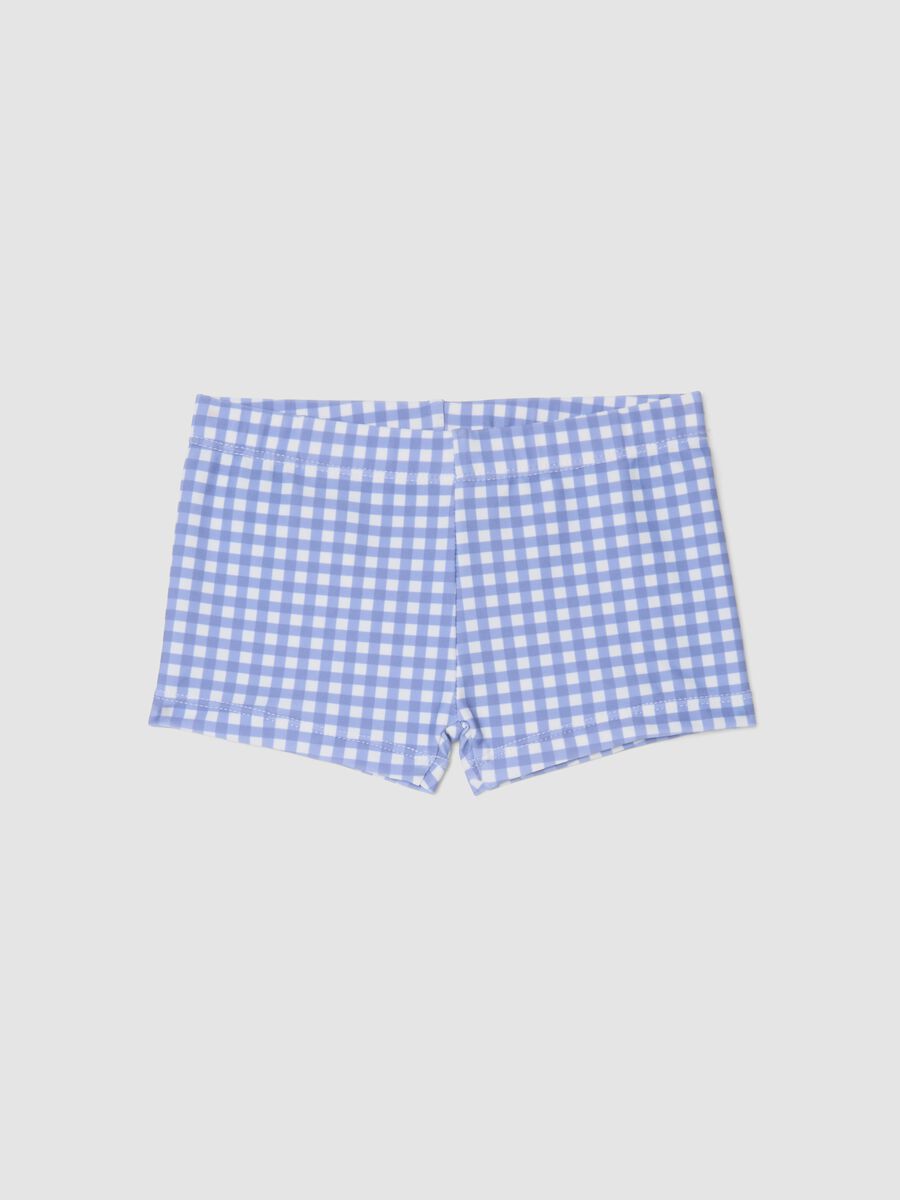 Blue gingham stretch swim shorts_0