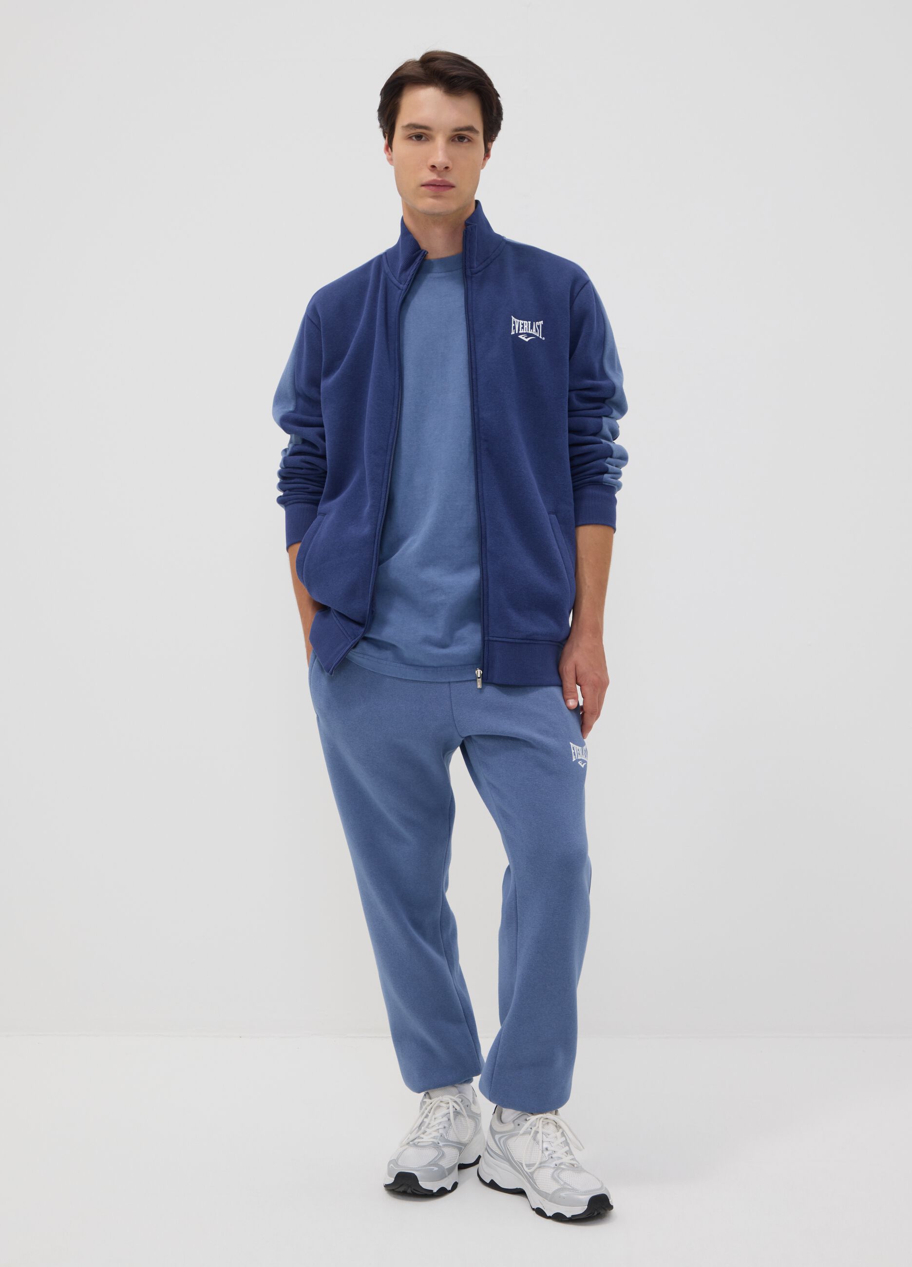 Navy full-zip cotton-blend hoodie with logo