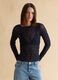 Blue stretch cotton blend regular fit top with lace_0