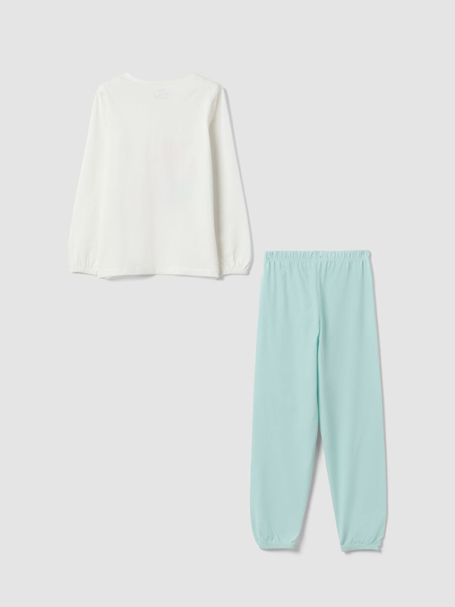 Multicolour organic cotton pyjamas with crew neck and bunny print_1