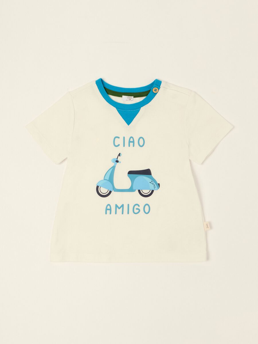T-shirt bianca con disegno scooter in cotone elasticizzato da neonato_0
