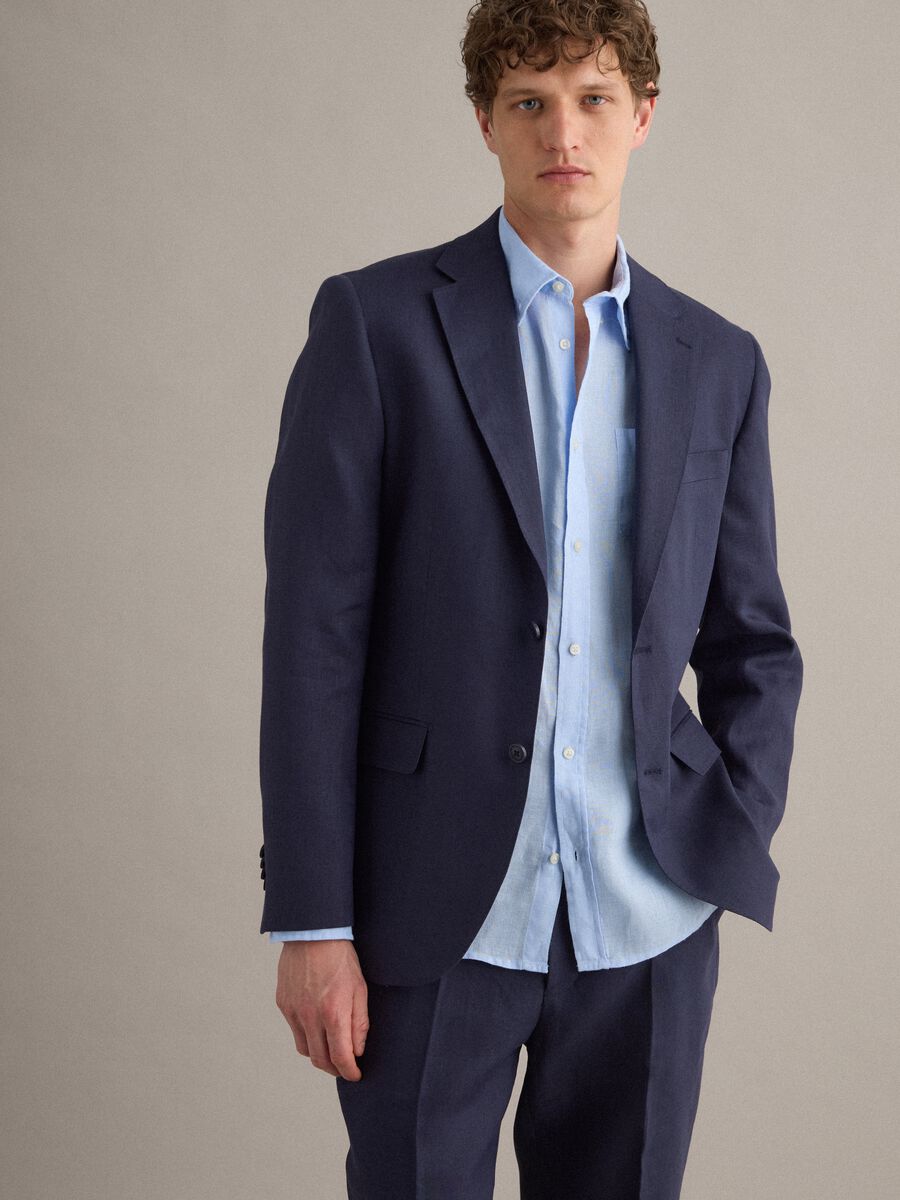 Slim fit pure linen blue blazer_1