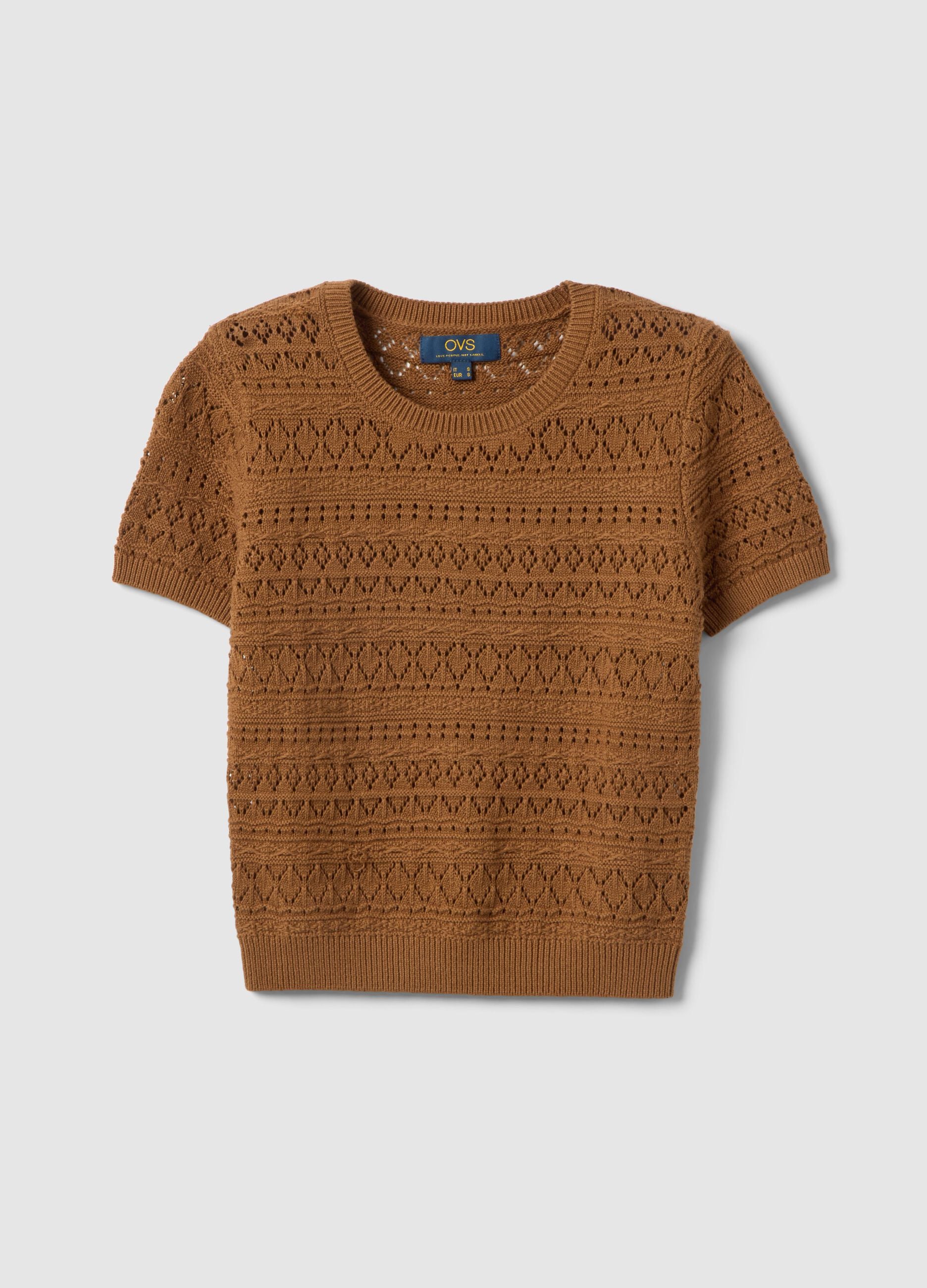 Brown pure cotton regular fit knitted sweater