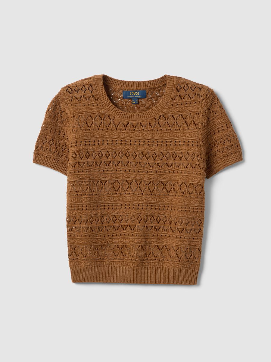 Maglia in puro cotone marrone regular fit con lavorazione a maglia_4