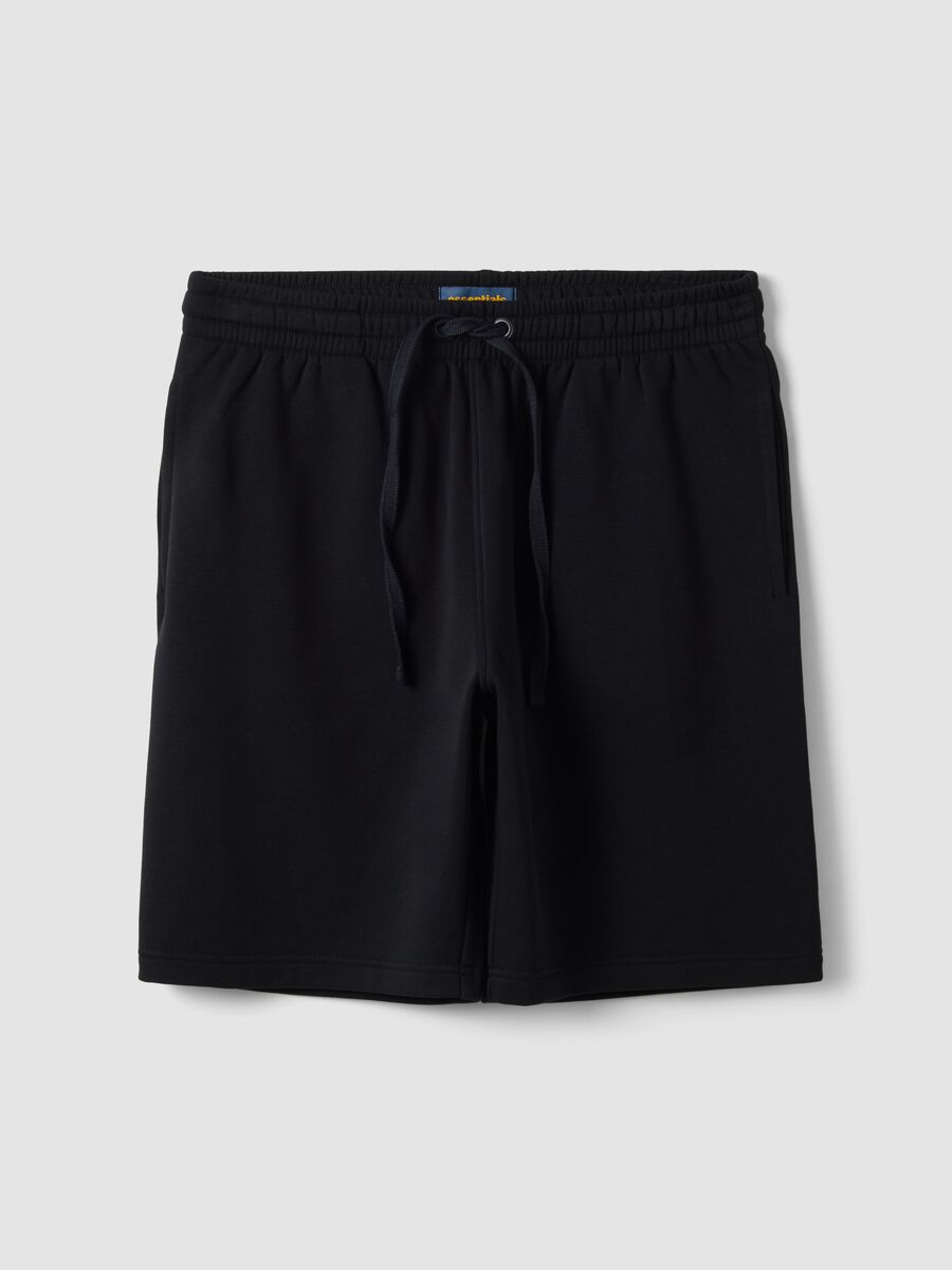 Shorts nero in misto cotone con vita elasticizzata regular fit_0