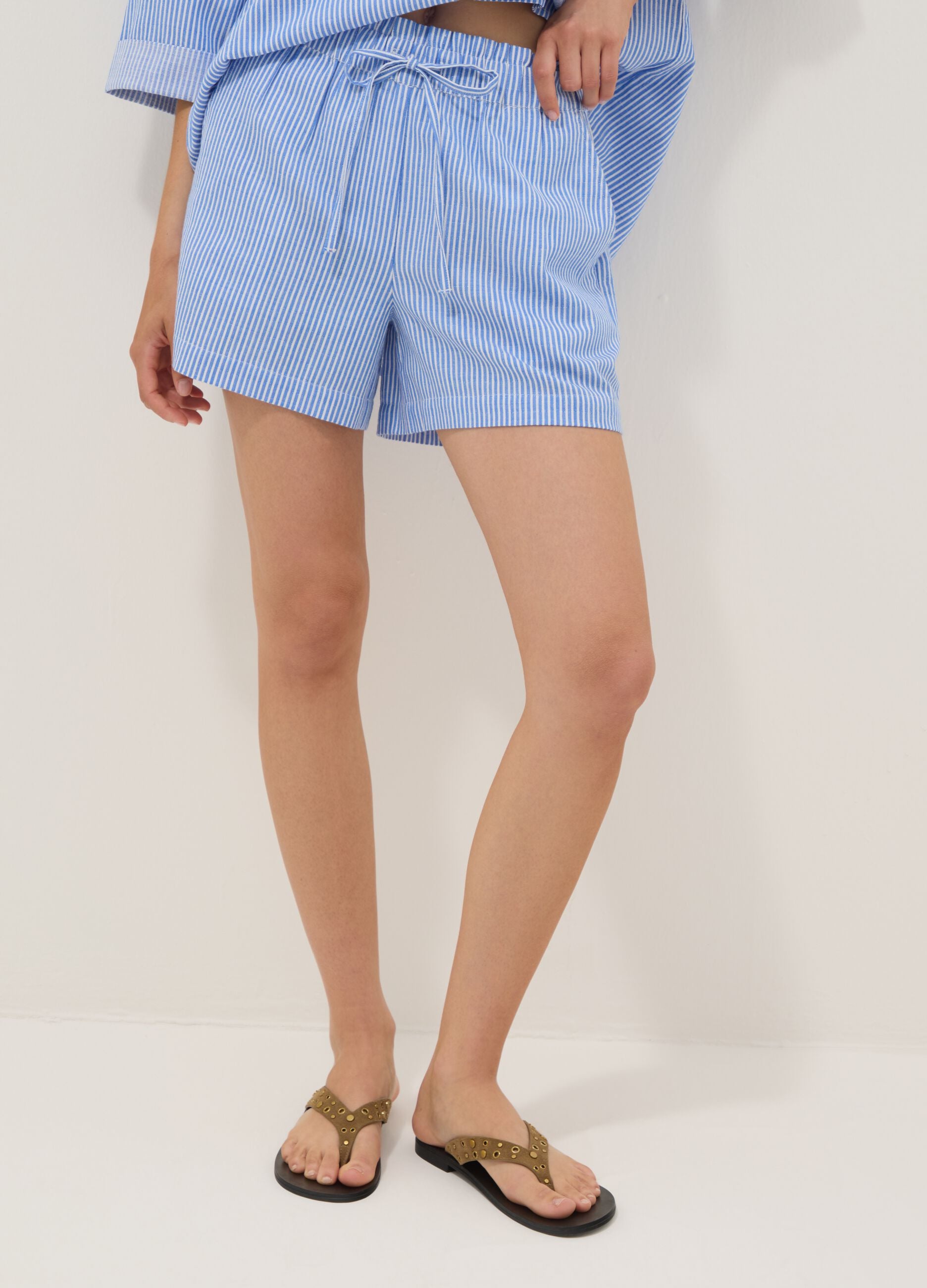 Blue striped shorts in pure cotton