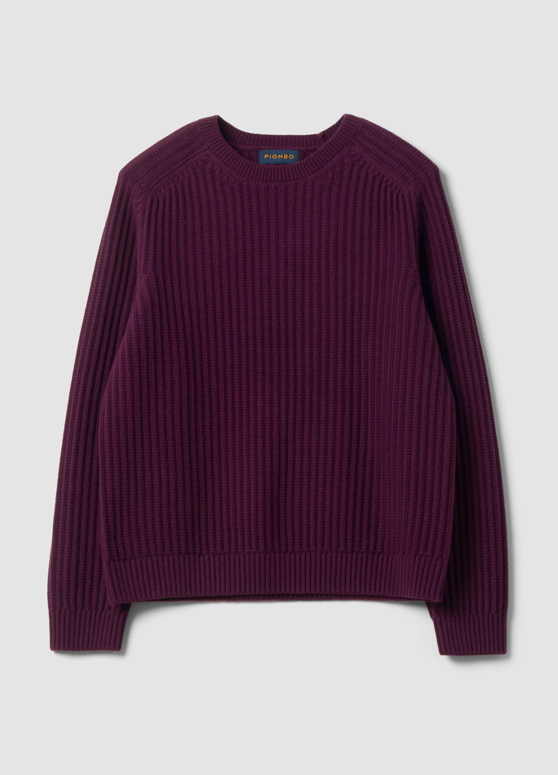 Purple ribbed cotton-blend crew-neck jumper, regular fit