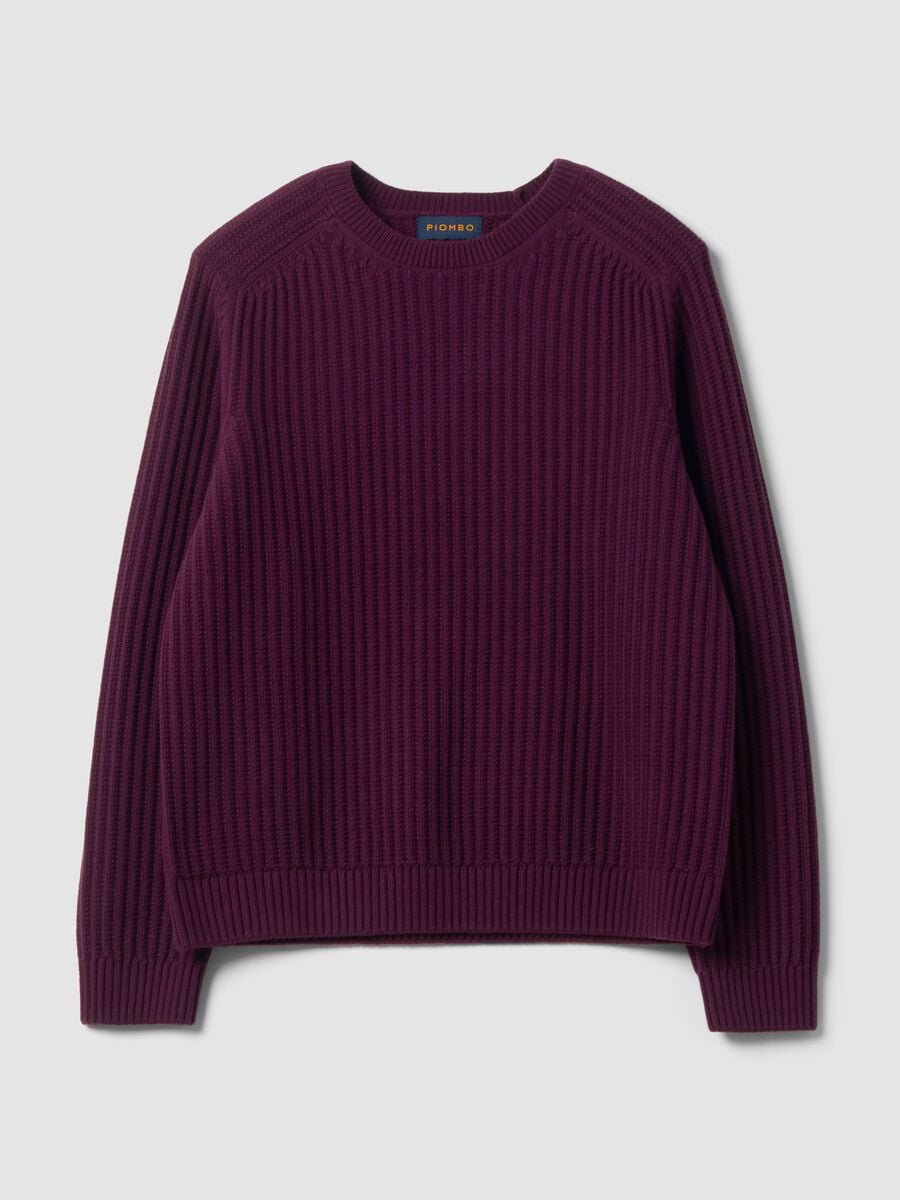 Purple ribbed cotton-blend crew-neck jumper, regular fit_4